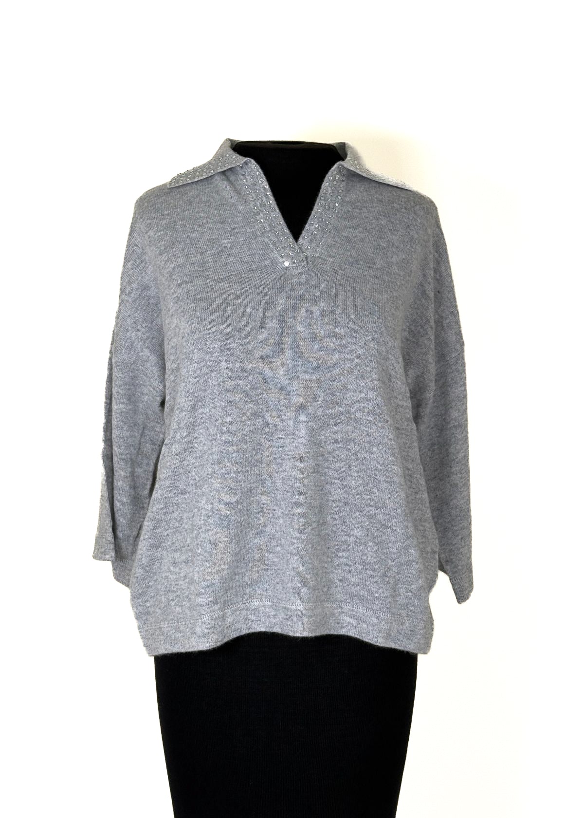 AUTUMN CASHMERE Boxy Jonny Collar with Jewel Trim Sweater - Cinderblock