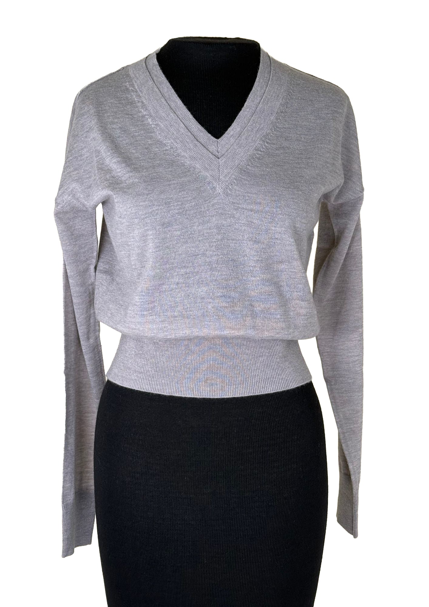 AUTUMN CASHMERE Double V Neck Sweater with Back Yoke - Stone