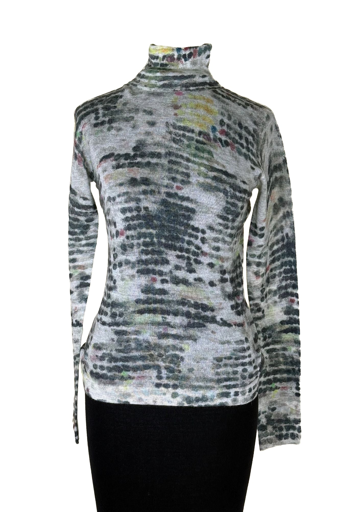 AUTUMN CASHMERE Second Skin Sheer Mock Neck Sweater - Grey Geo Print