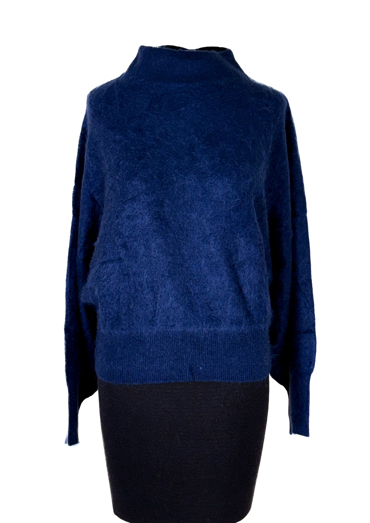 AUTUMN CASHMERE Puff Sleeve Funnel Neck Dolman Sweater - Navy