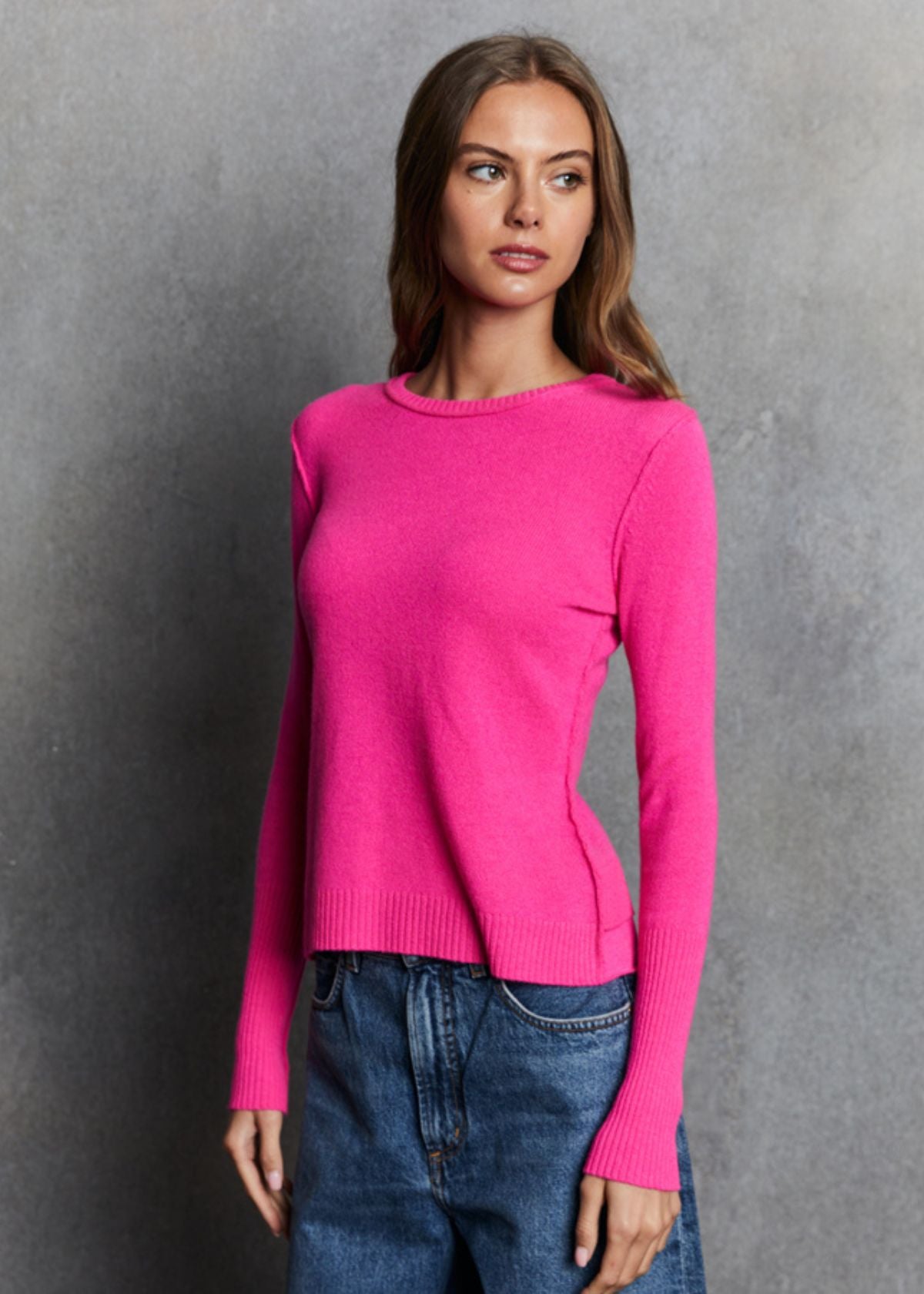 AUTUMN CASHMERE Raw Edge Crew Neck Sweater Atomic Pink