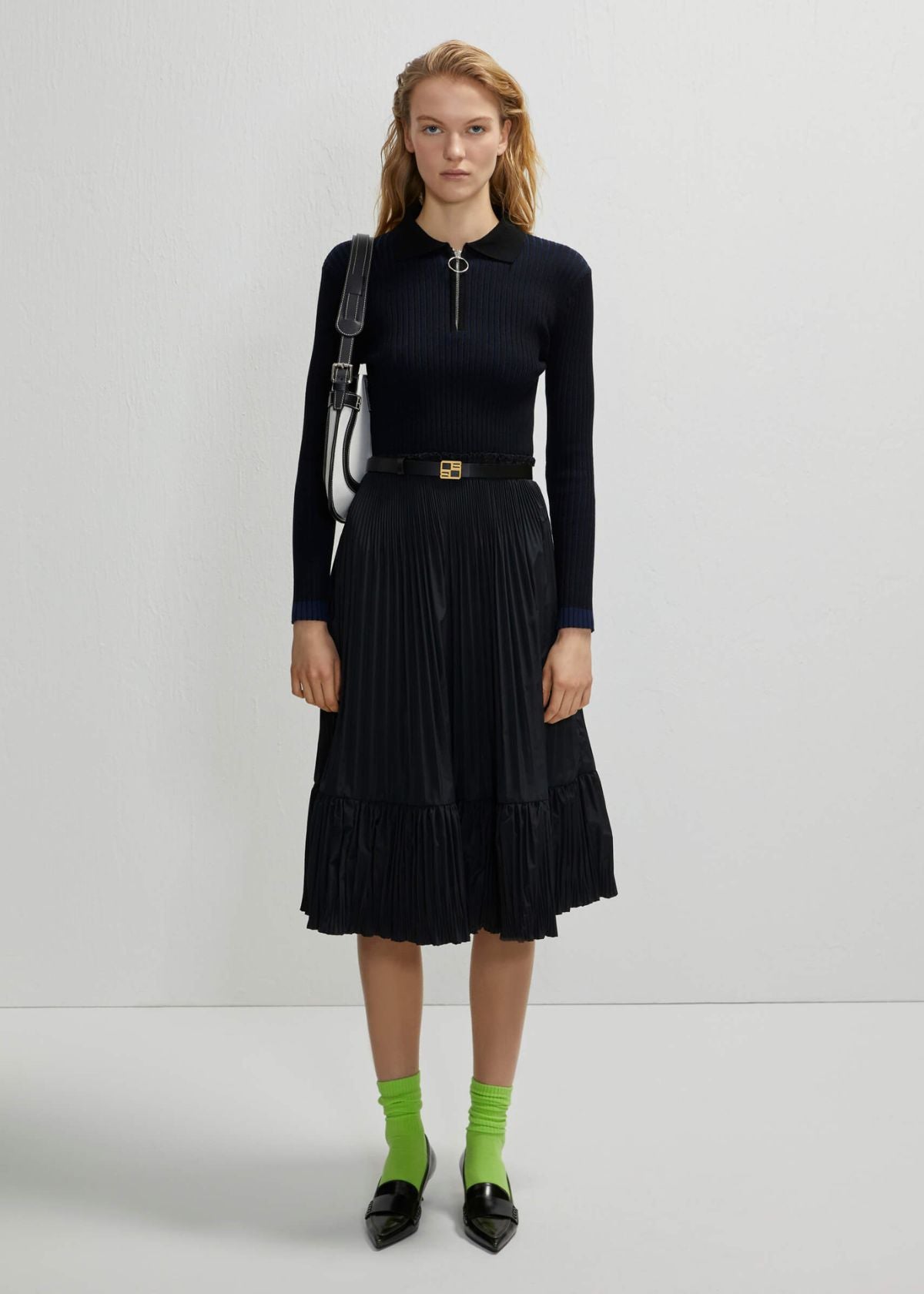 BEATRICE B. Knit Dress with Taffeta Skirt Black