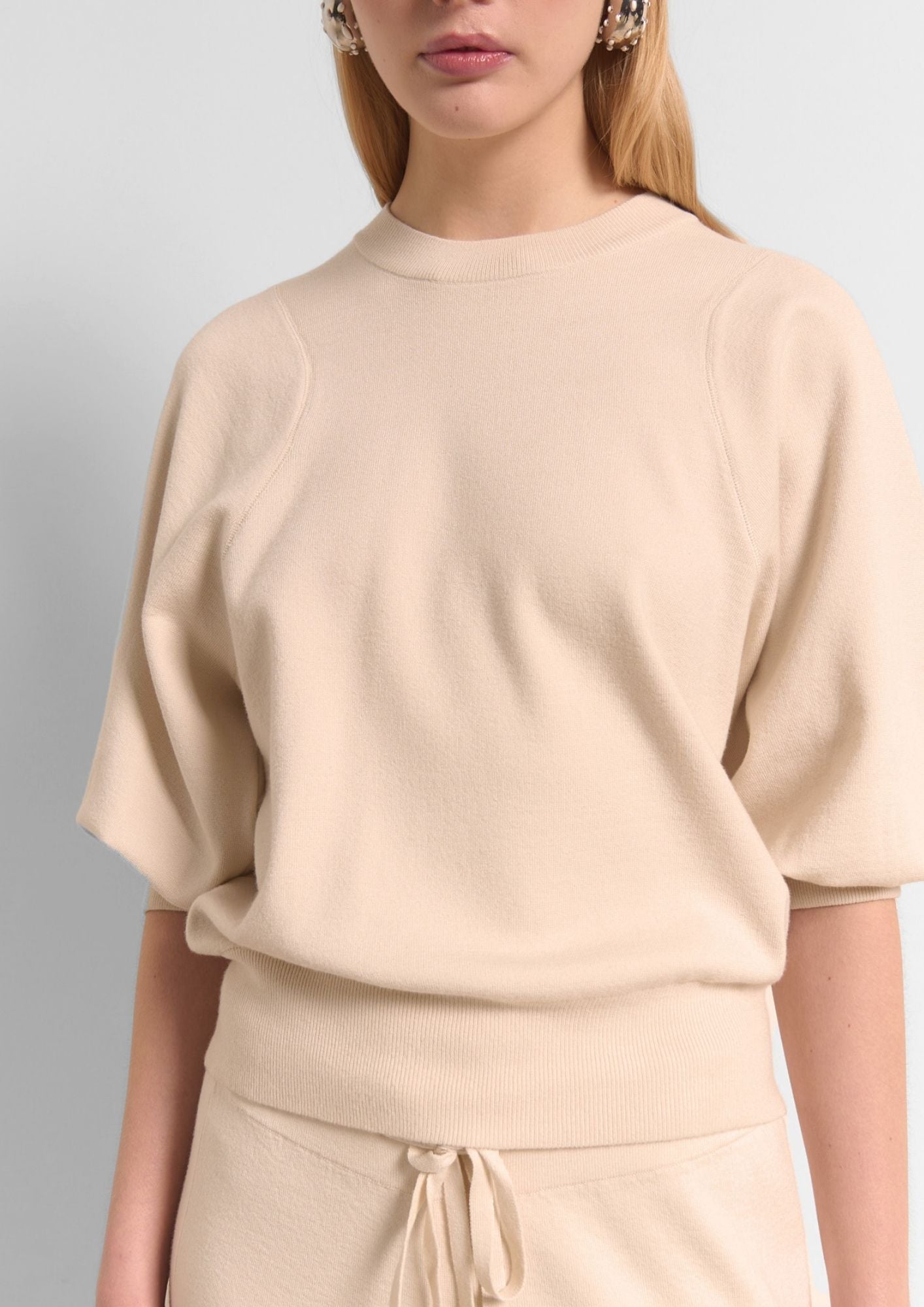 BEATRICE B. Elbow Sleeve Knit Top - Cream