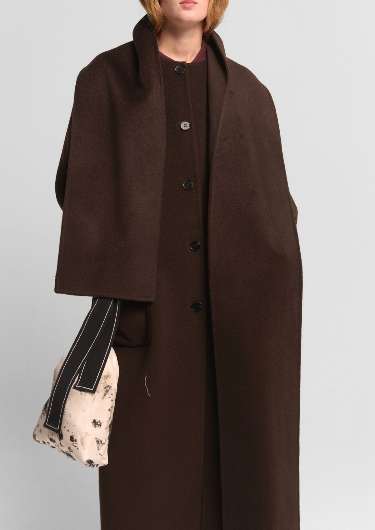 BEATRICE B. Button Front Coat with Scarf - Chestnut
