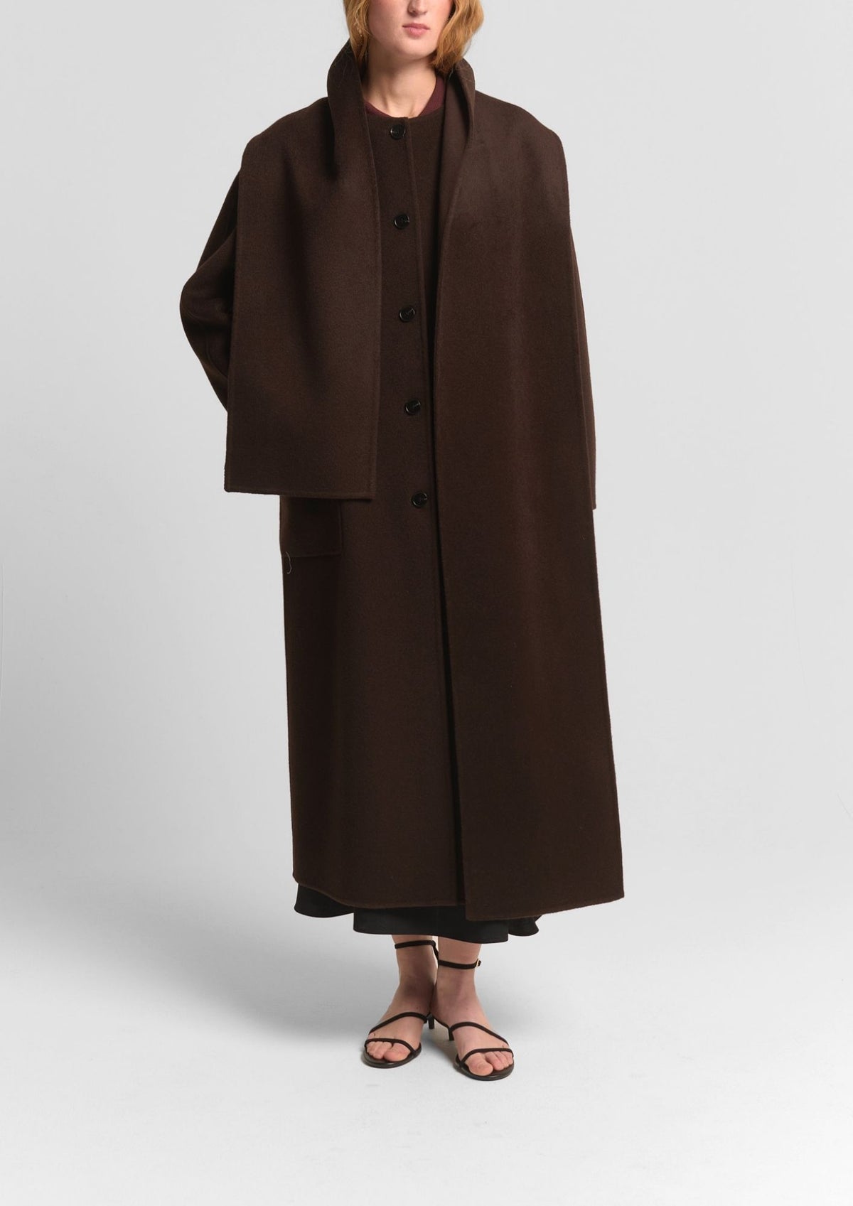 BEATRICE B. Button Front Coat with Scarf - Chestnut