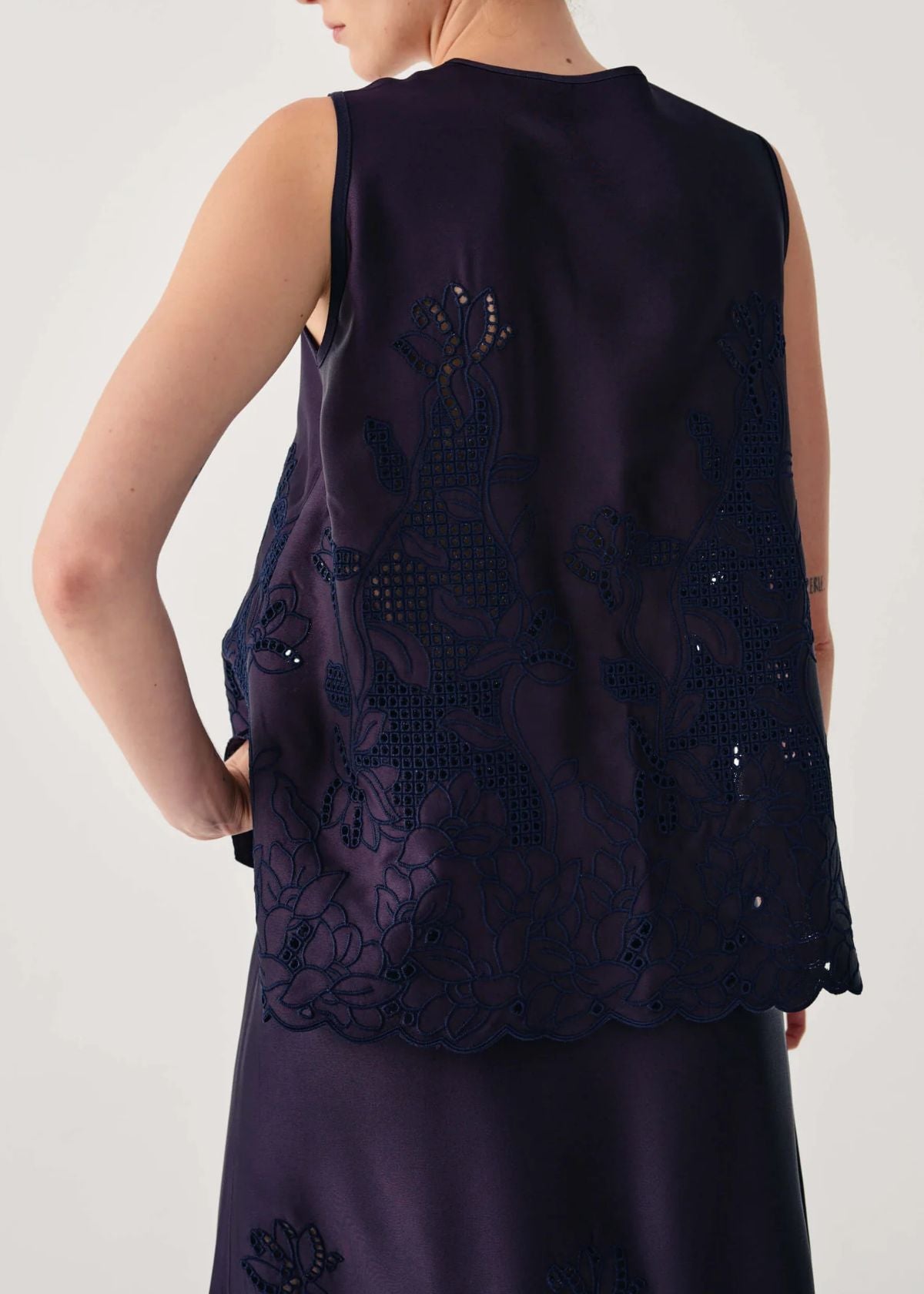 BEATRICE B. Satin Top with Floral Embroidery - Inkline