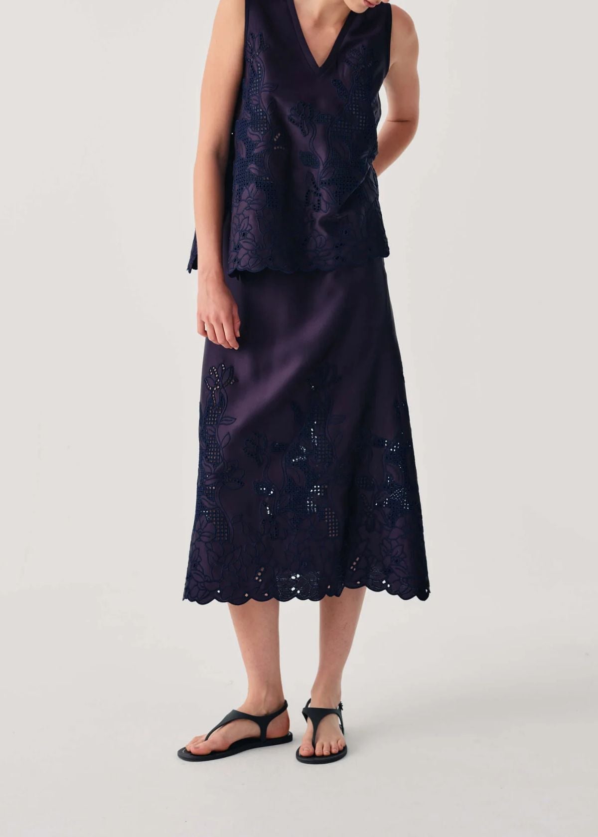 BEATRICE B. Satin Top with Floral Embroidery - Inkline