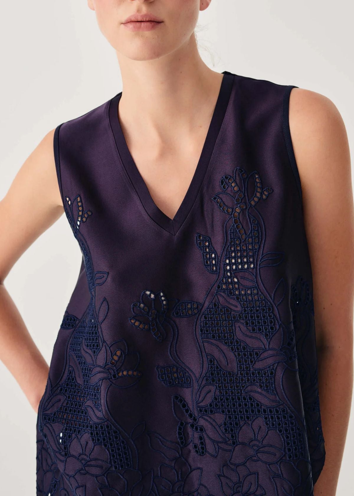 BEATRICE B. Satin Top with Floral Embroidery - Inkline