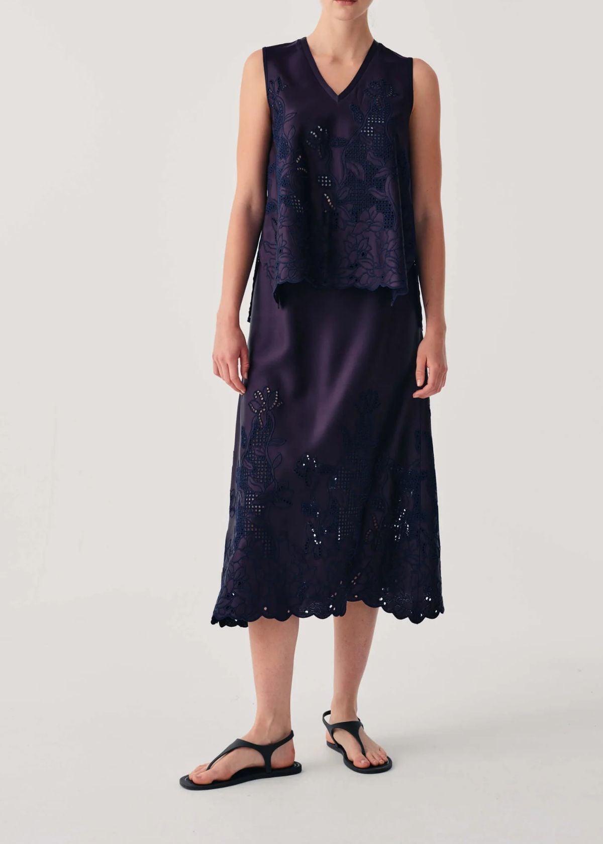 BEATRICE B. Midi Skirt with Embroidery Cutout - Inkling