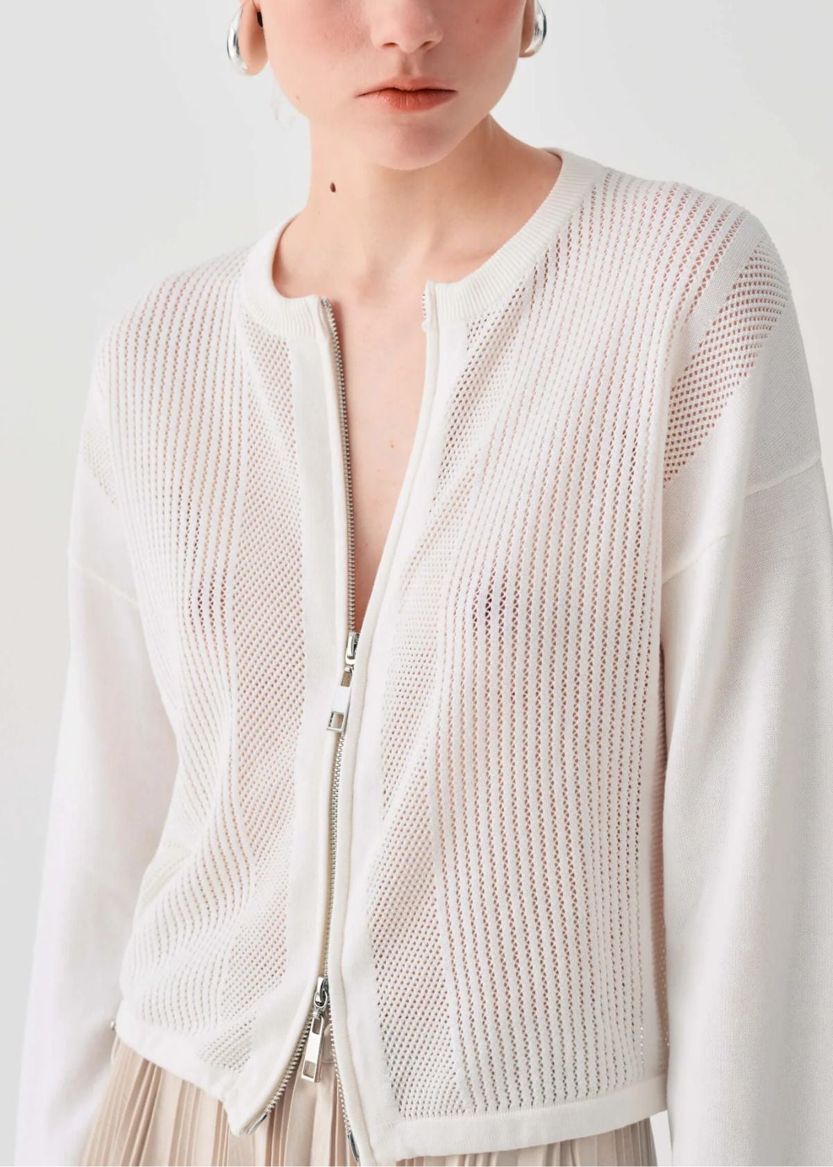 BEATRICE B. Knit Zip-Up Jacket - White