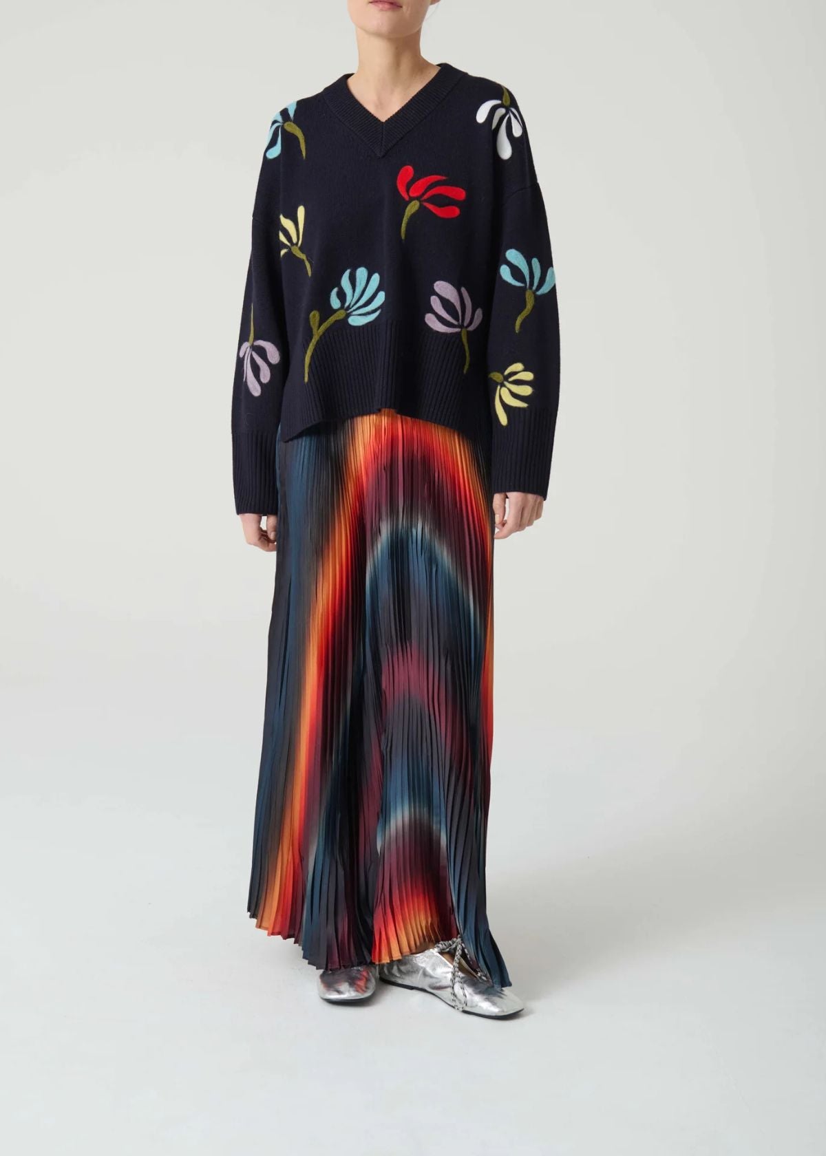 BEATRICE B. Printed and Pleated Maxi Skirt - Vivid Orange