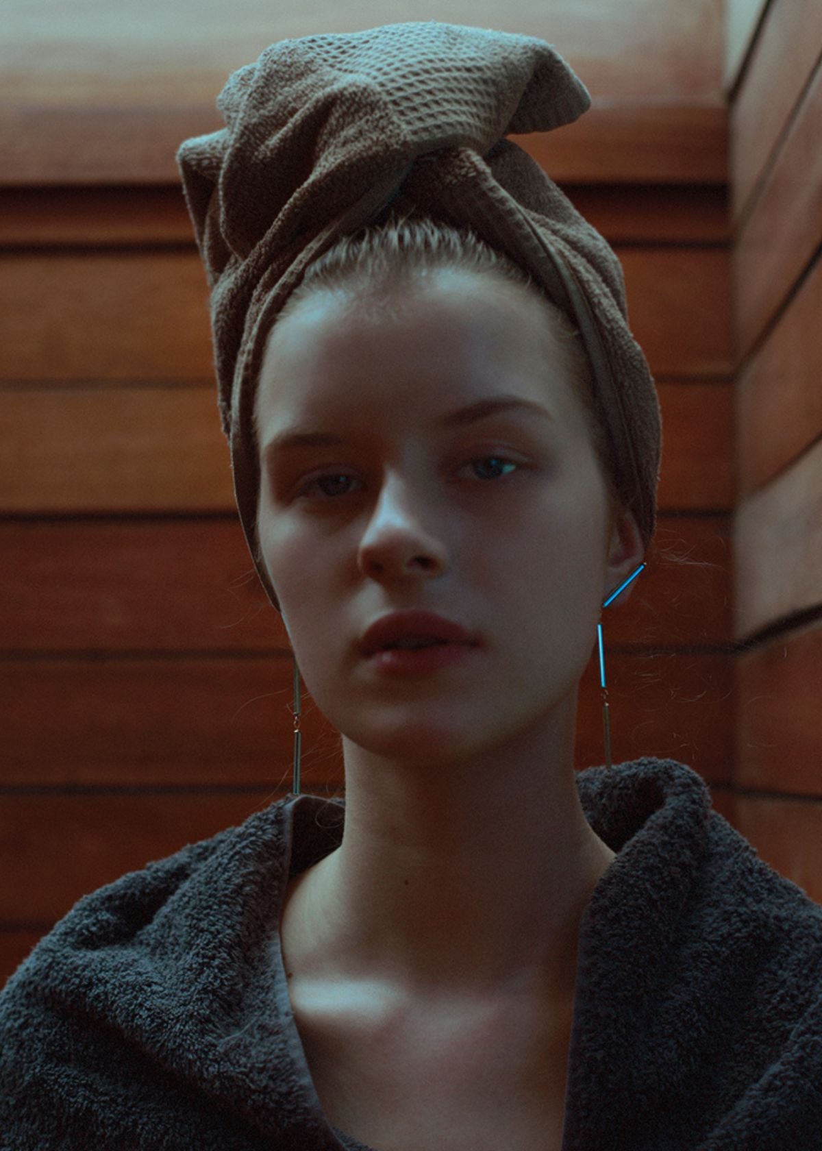 BEATRIZ PALACIOS Long Neon Blue Earring