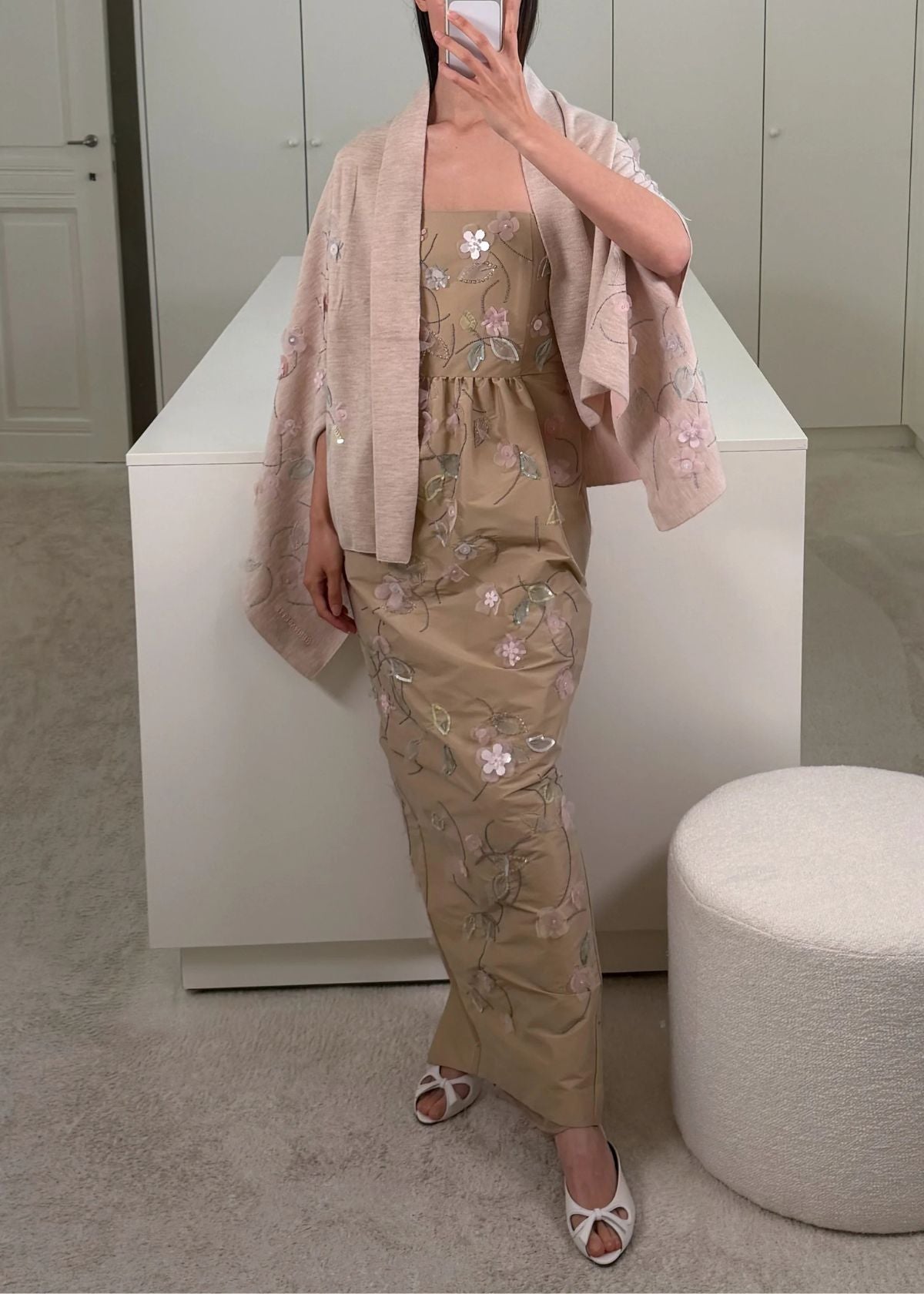 BERNADETTE Shirene Embroidered Shawl - Beige/Pale Pink