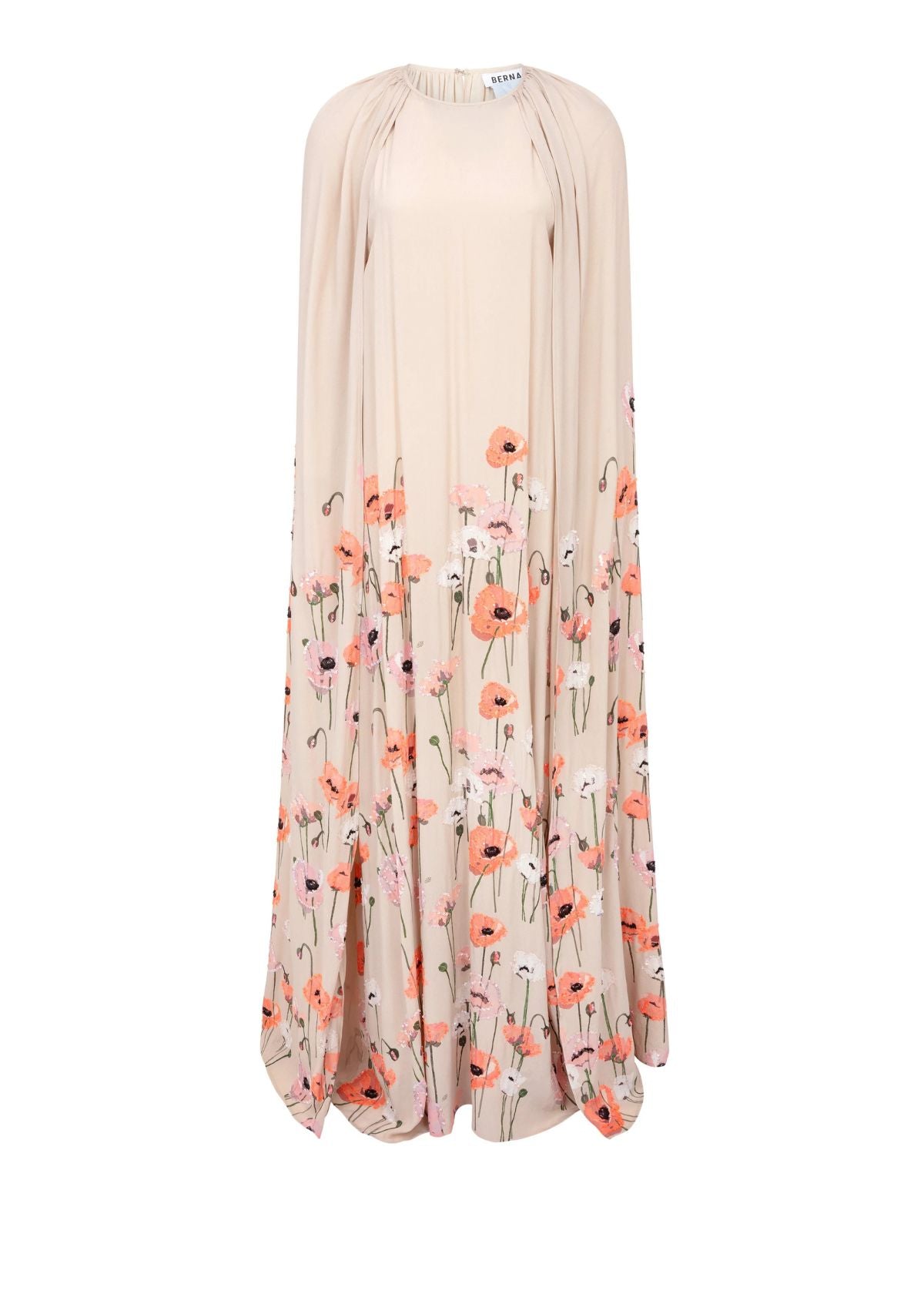 BERNADETTE Minnie Embroidered Dress - Pink and Coral Poppies on Beige