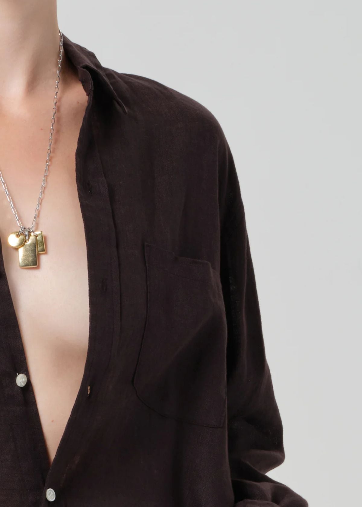 CITIZENS OF HUMANITY Kayla Shrunken Linen Top - Chocolate