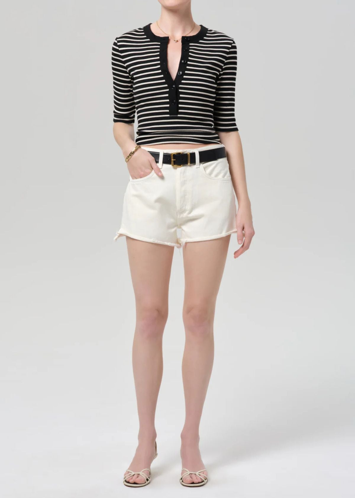 CITIZENS OF HUMANITY Nali Short Sleeve Henley Top - Anthracite Stripe