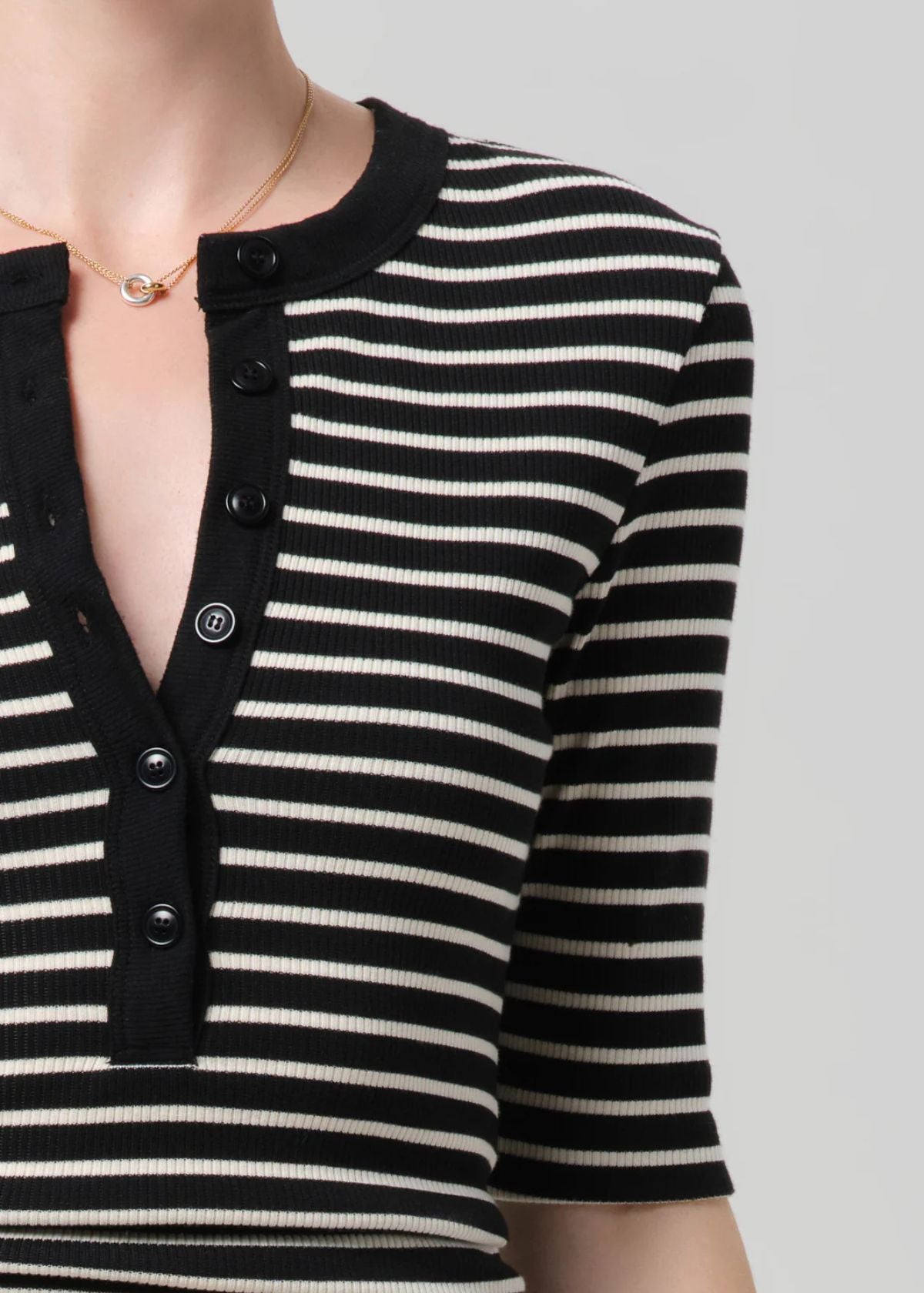 CITIZENS OF HUMANITY Nali Short Sleeve Henley Top - Anthracite Stripe