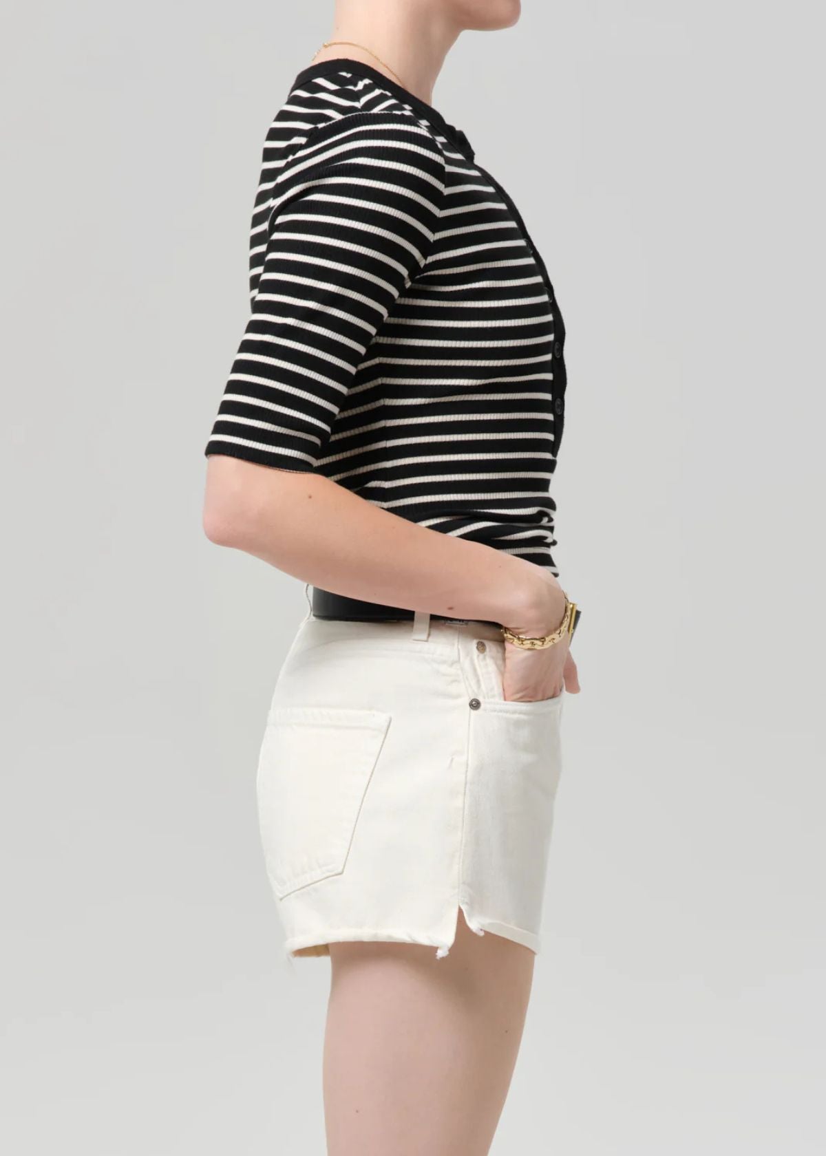 CITIZENS OF HUMANITY Nali Short Sleeve Henley Top - Anthracite Stripe