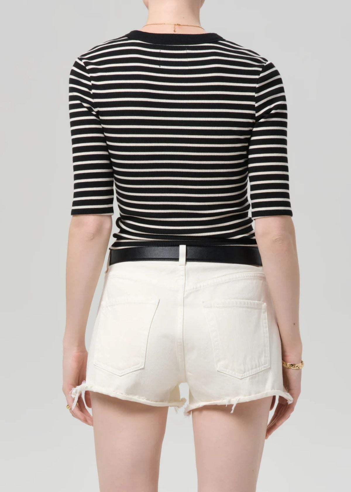 CITIZENS OF HUMANITY Nali Short Sleeve Henley Top - Anthracite Stripe