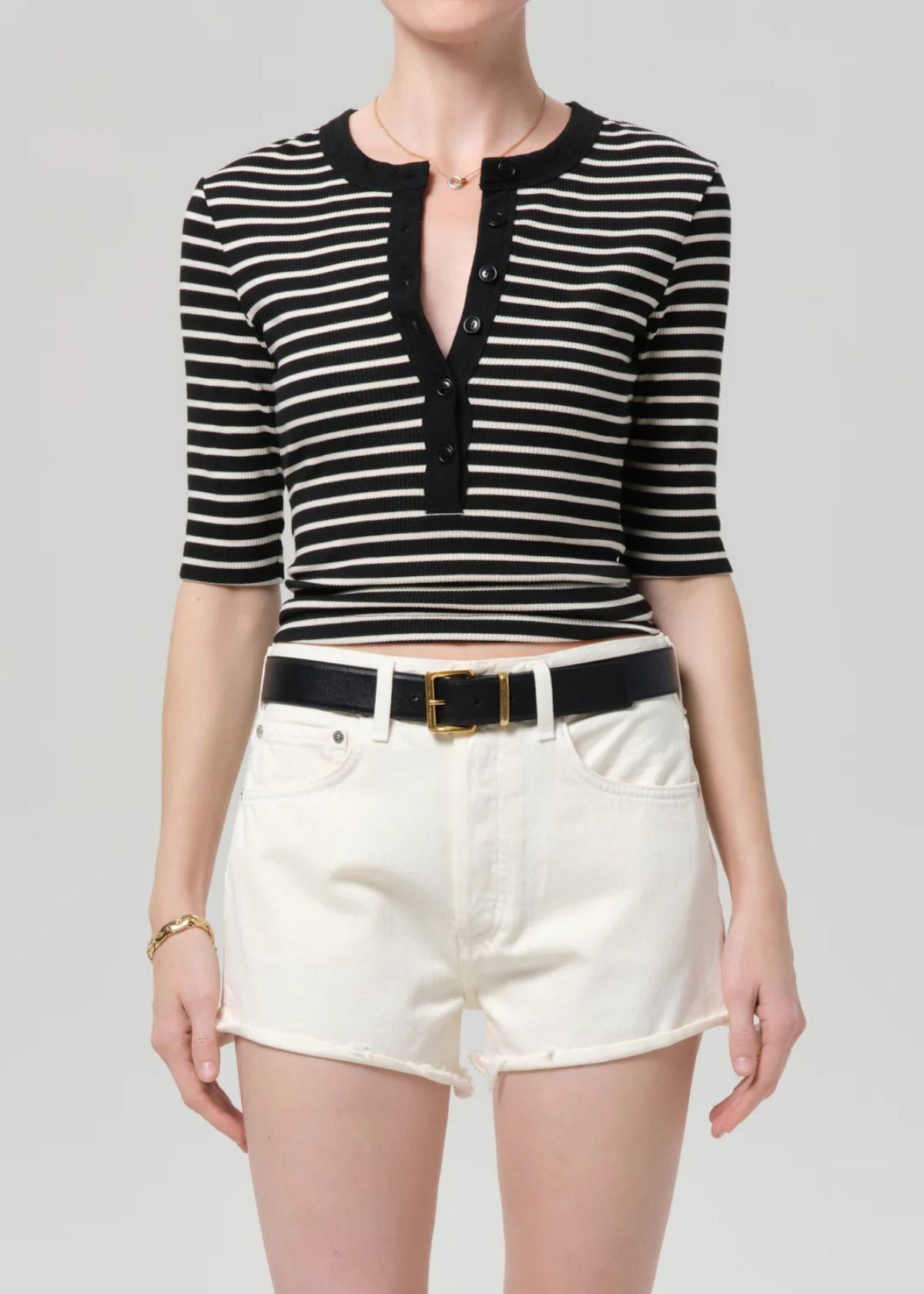 CITIZENS OF HUMANITY Nali Short Sleeve Henley Top - Anthracite Stripe