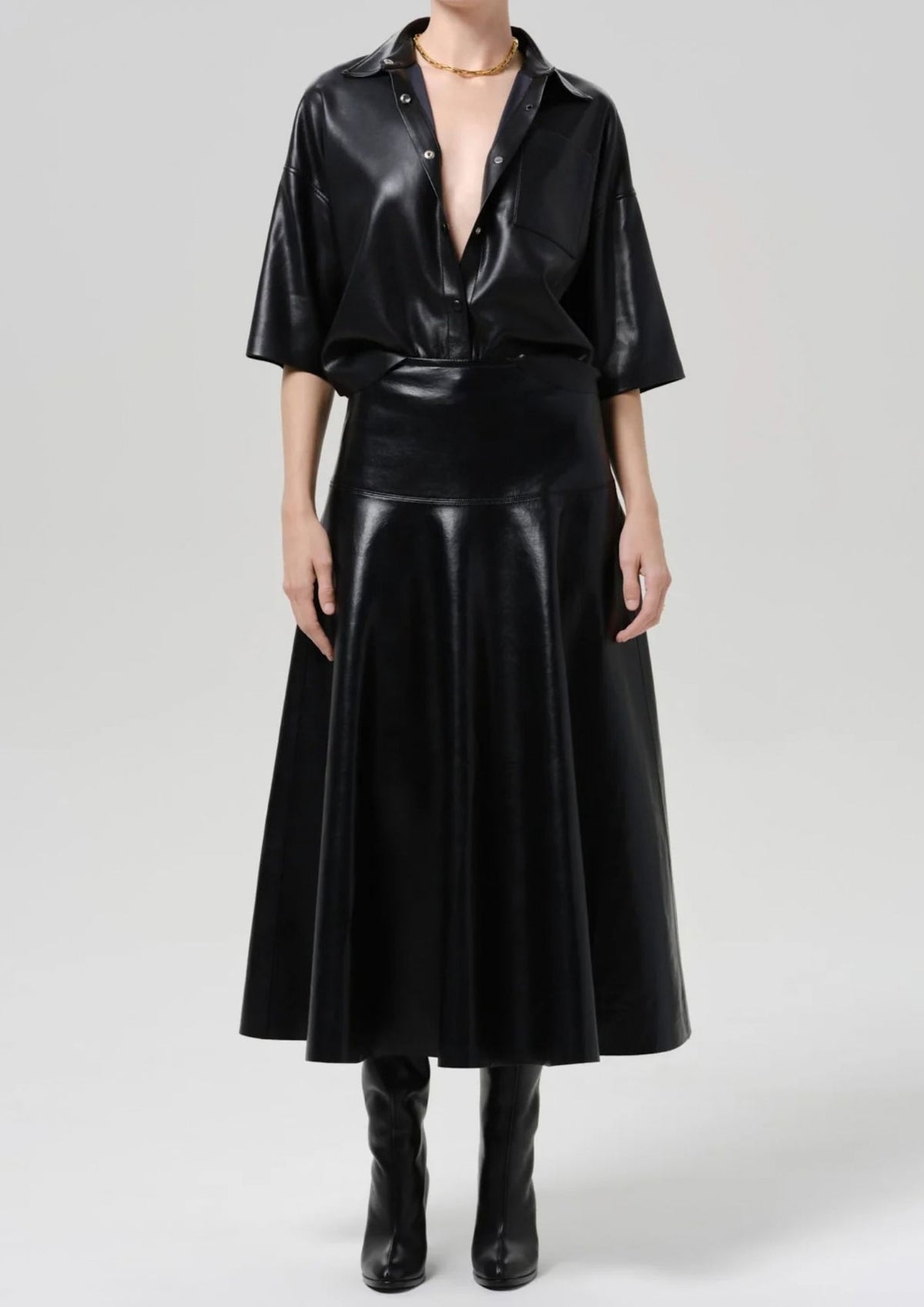 CITIZENS OF HUMANITY Frances Vegan Leather Cropped Cape Top - Black