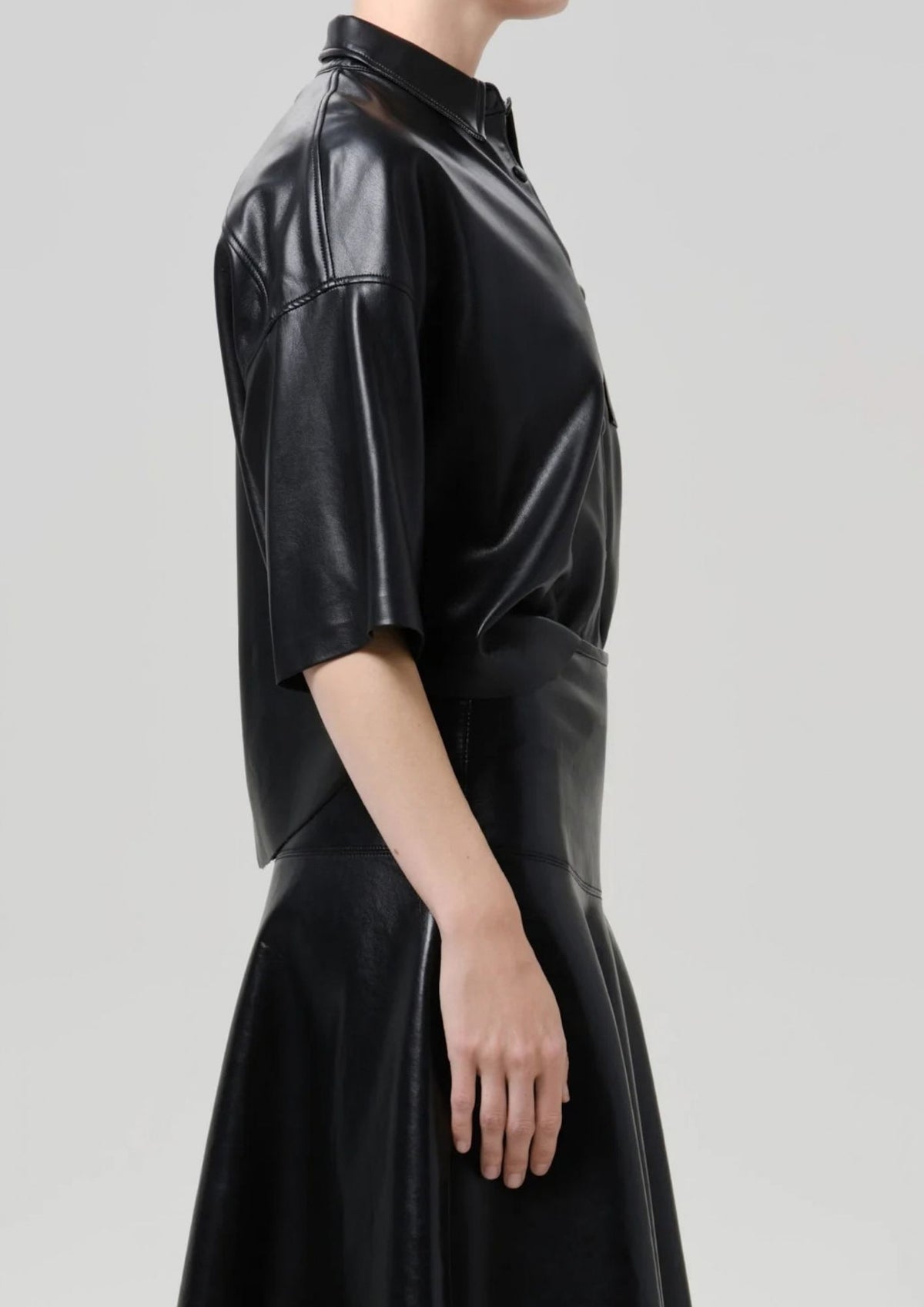 CITIZENS OF HUMANITY Frances Vegan Leather Cropped Cape Top - Black