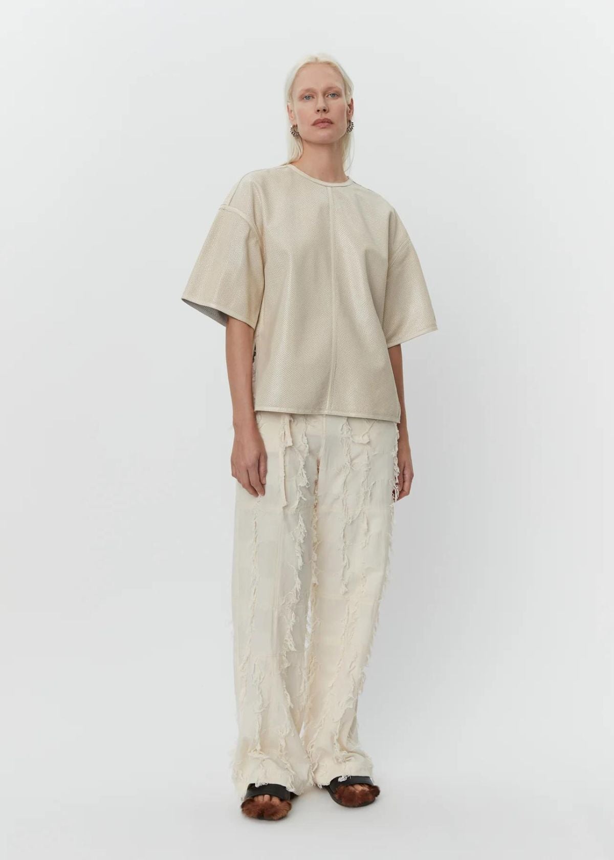 DAY Avril Perforated Leather Top - Cloud Cream