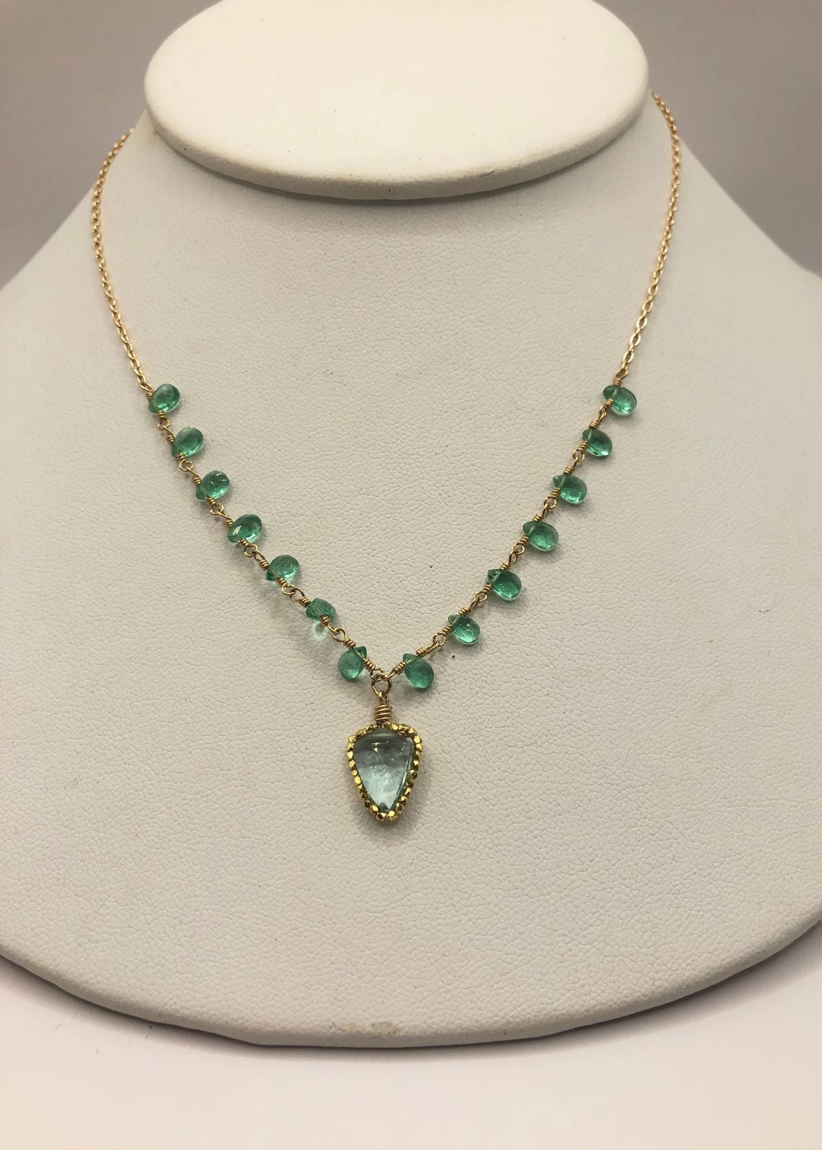 DANA KELLIN Aqua and Emerald Quartz Gold Filled Necklace