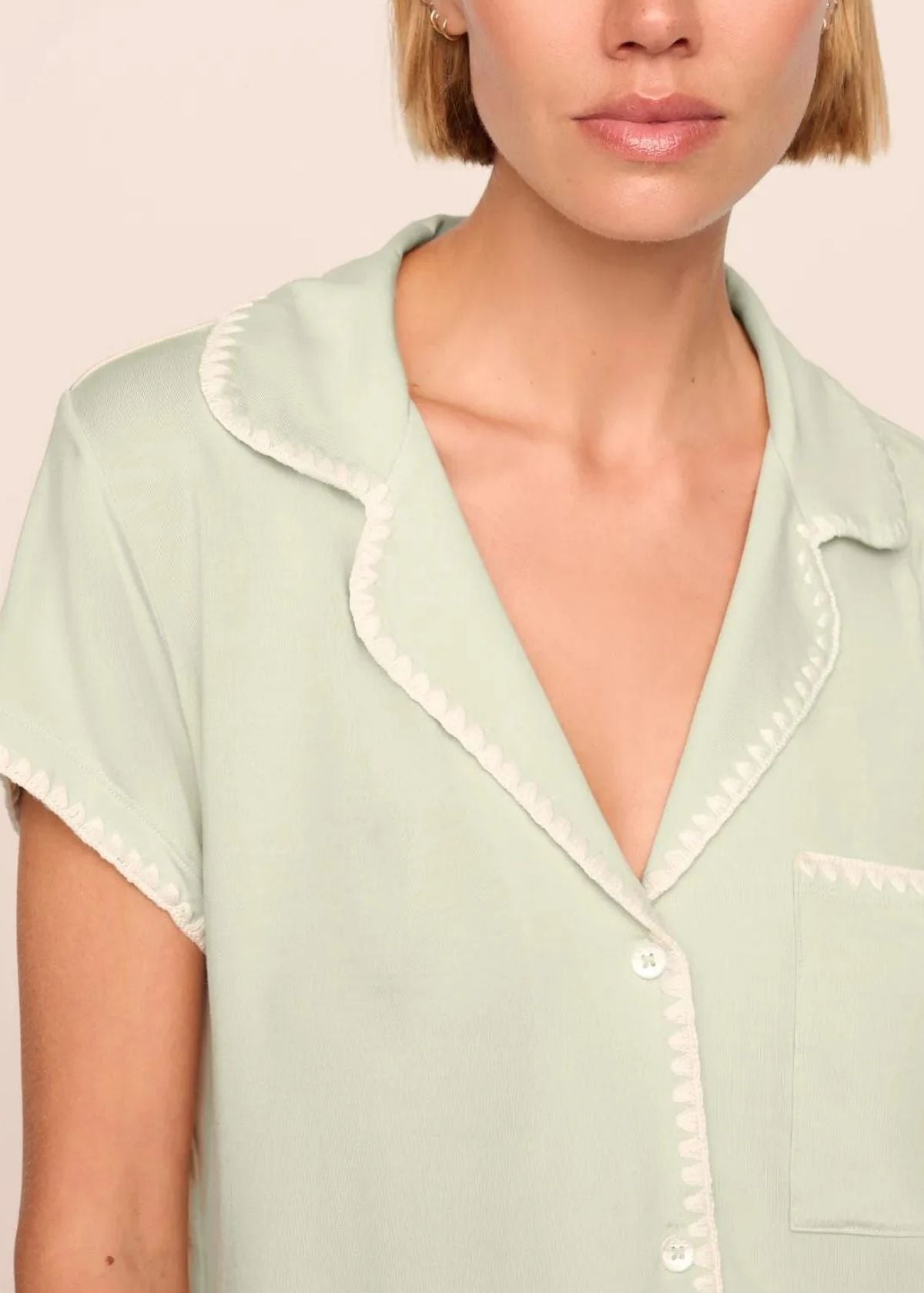 EBERJEY Frida Shortie Pajama Set - Mint Cream/Ivory