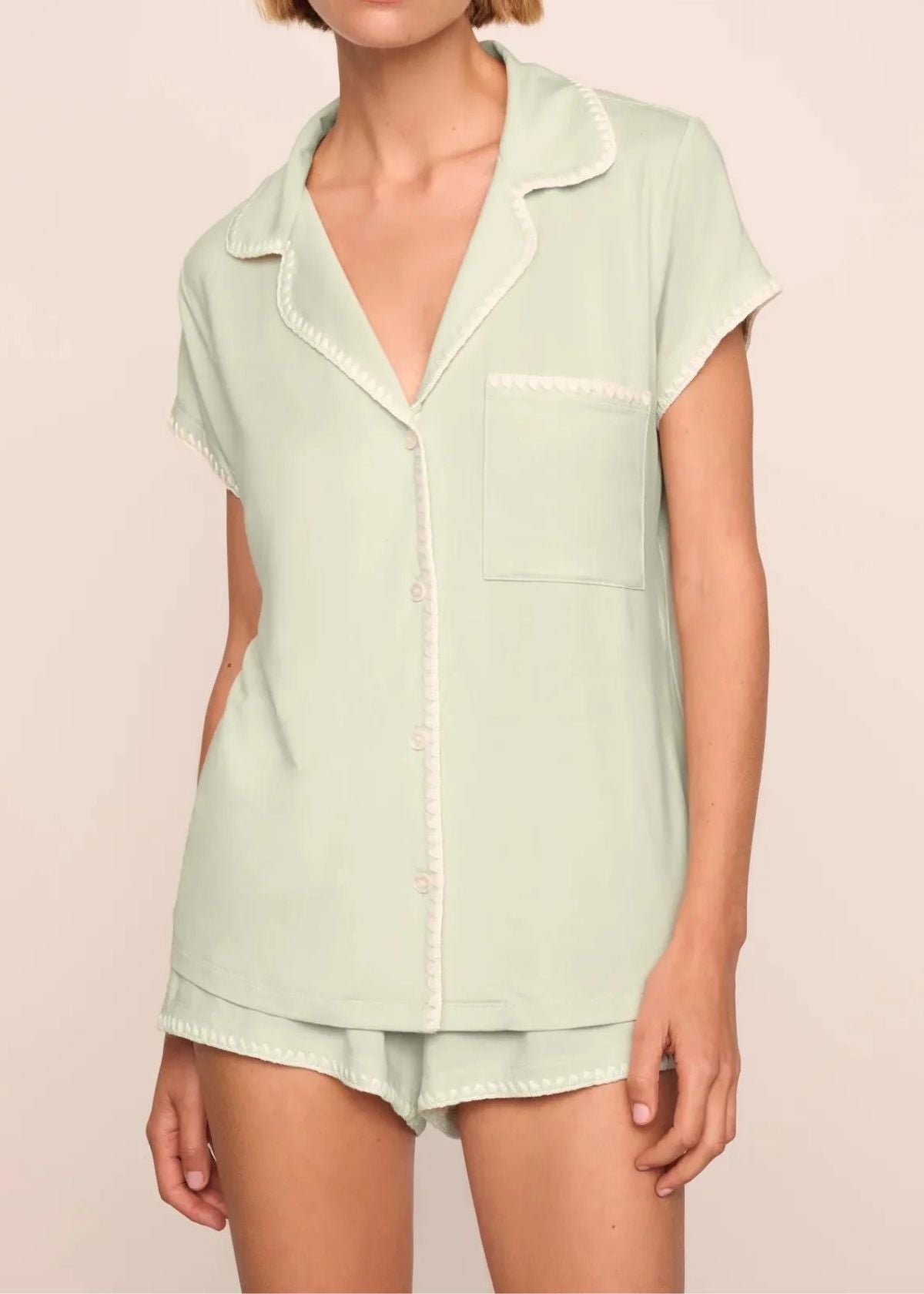 EBERJEY Frida Shortie Pajama Set - Mint Cream/Ivory