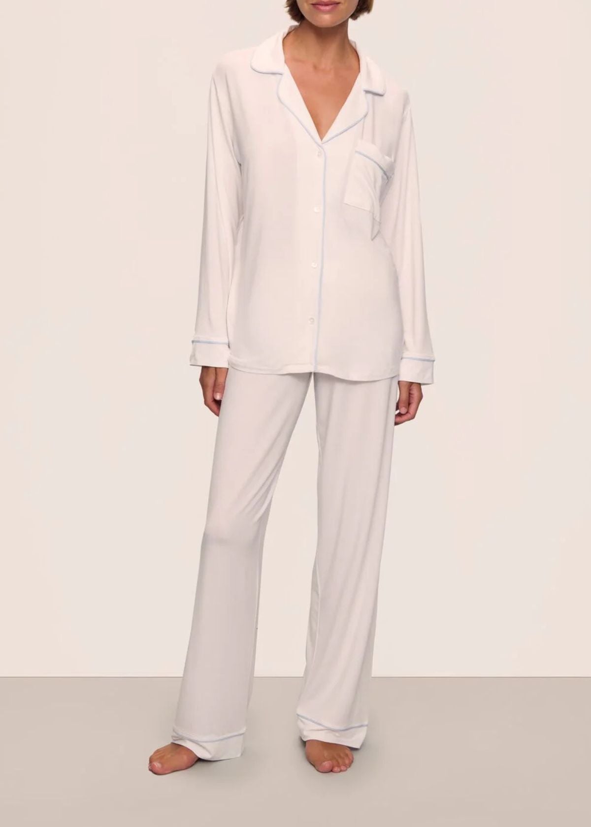 EBERJEY Gisele Long Pajama Set - White/Ice Blue