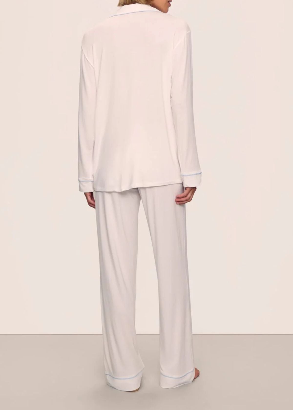 EBERJEY Gisele Long Pajama Set - White/Ice Blue