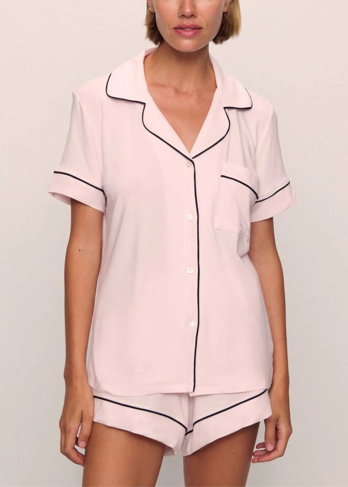 EBERJEY Gisele Relaxed Short Pajama Set - Sorbet Pink/Black