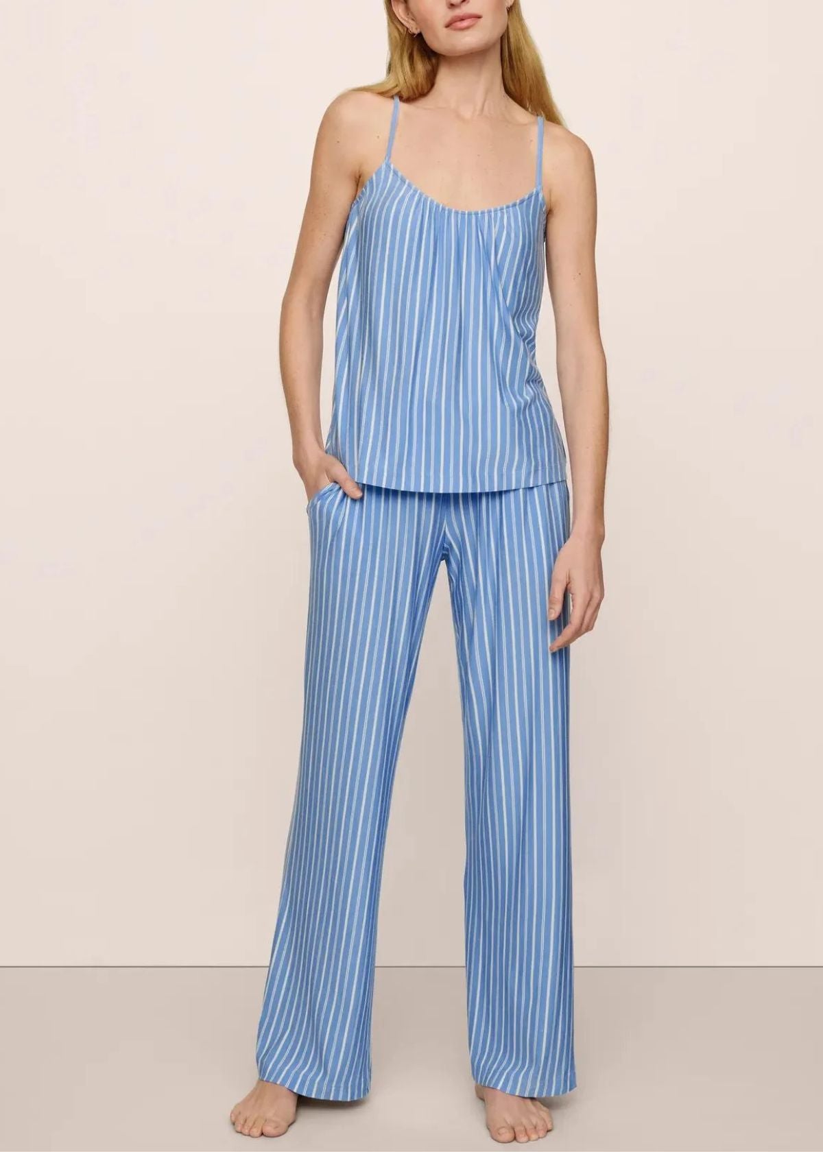 EBERJEY Gisele Printed Cami and Pant Pajama Set - Nordic Stripes Vista Blue/Ivory