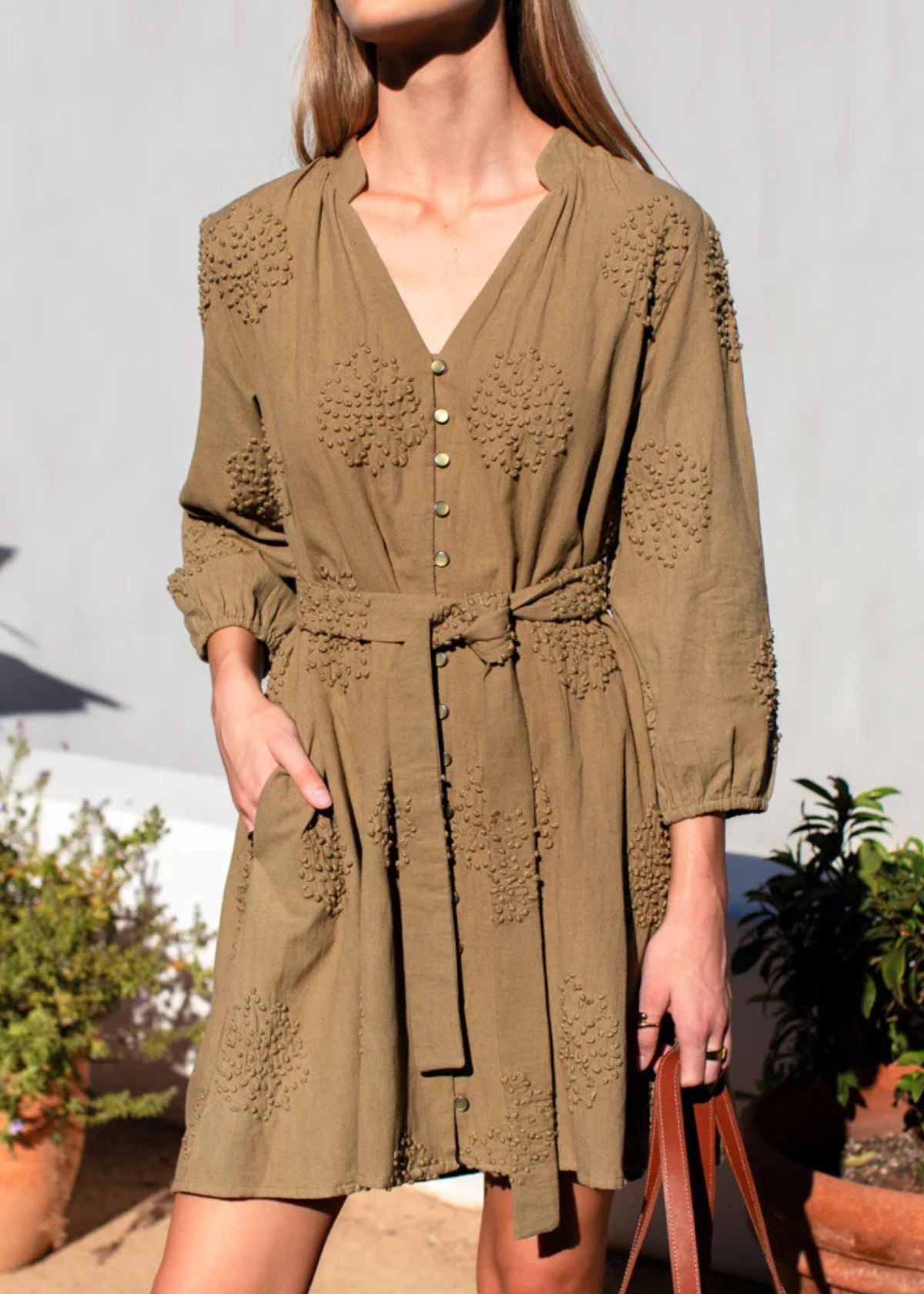EMERSON FRY Blouson Dress - French Knot Floral Gothic Olive