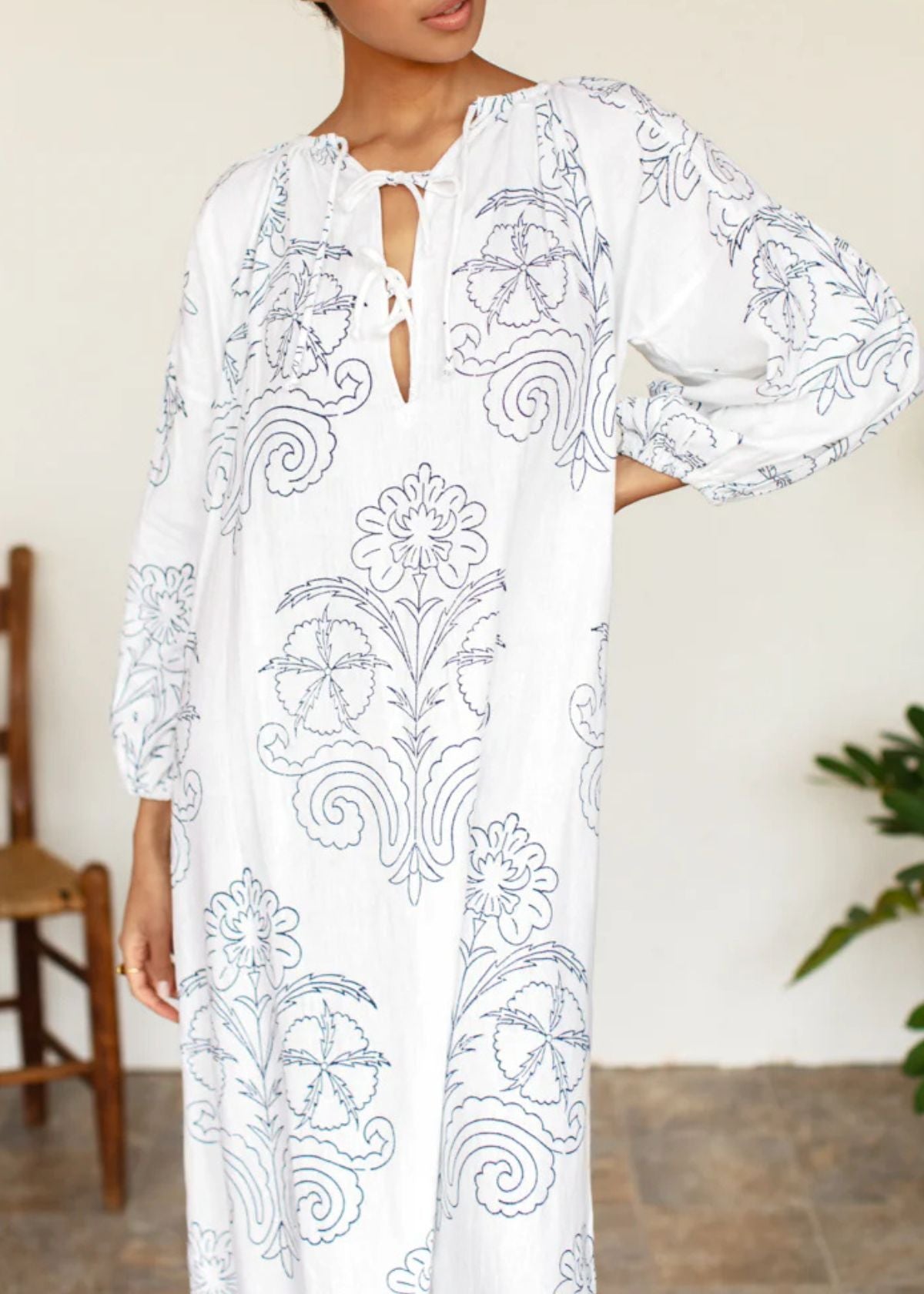 EMERSON FRY Folk Maxi Dress - Maeve Outline Indigo