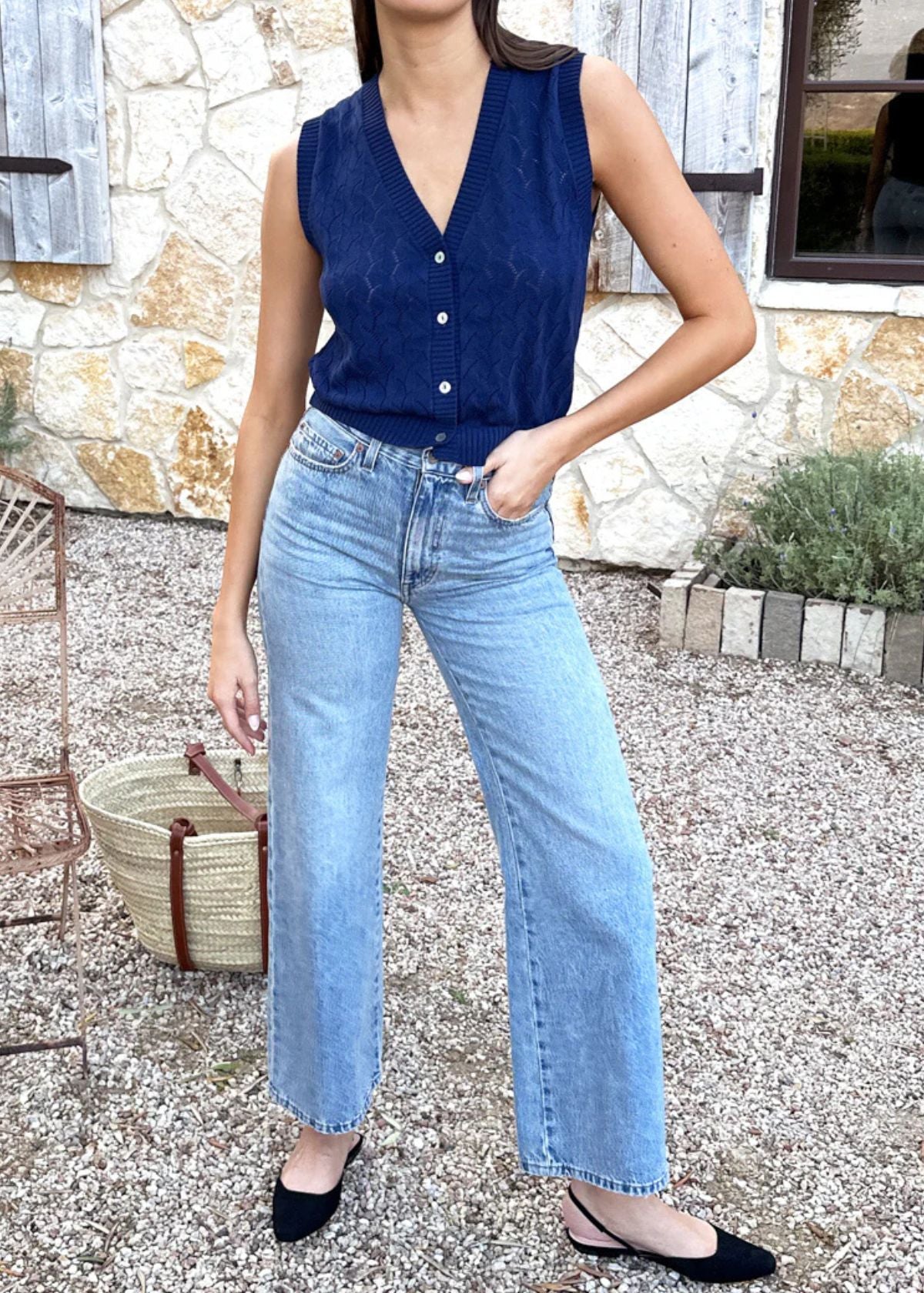 EMERSON FRY Astrid Knit Top - Navy Organic Cotton & Silk