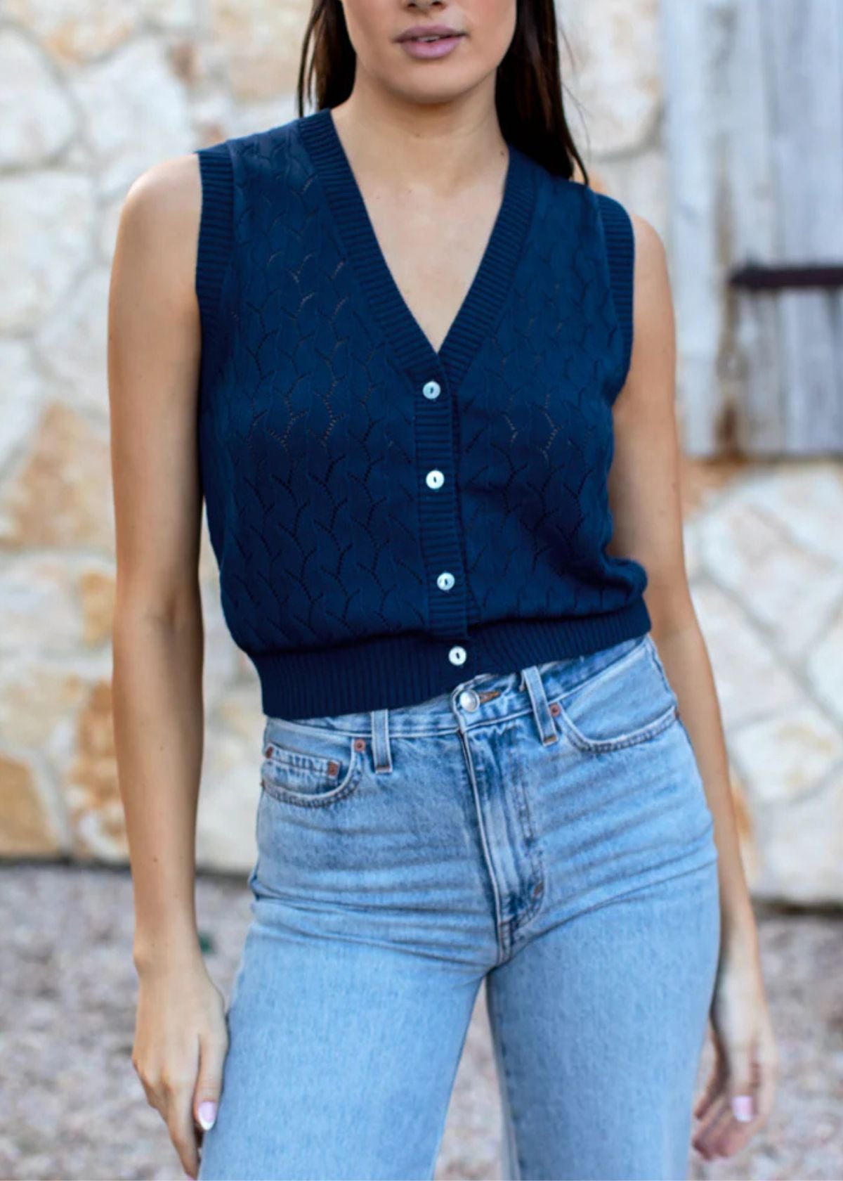 EMERSON FRY Astrid Knit Top - Navy Organic Cotton & Silk