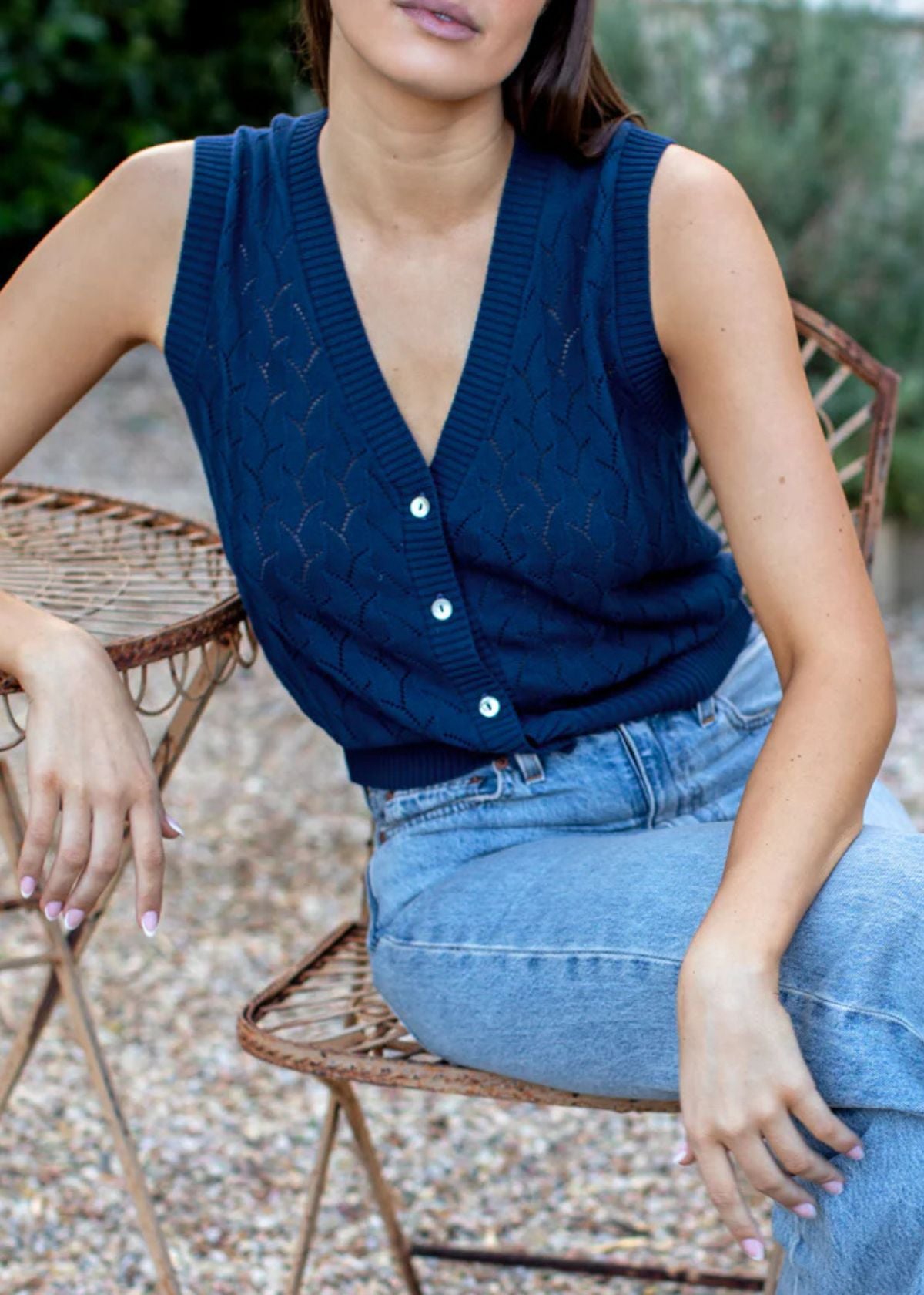 EMERSON FRY Astrid Knit Top - Navy Organic Cotton & Silk