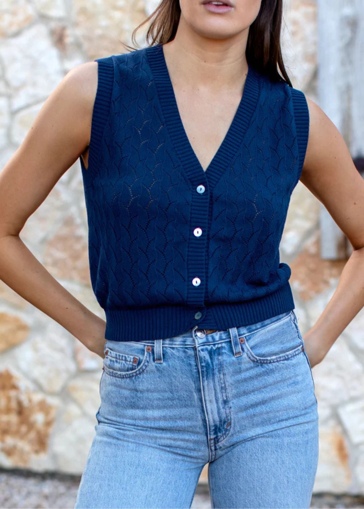 EMERSON FRY Astrid Knit Top - Navy Organic Cotton & Silk