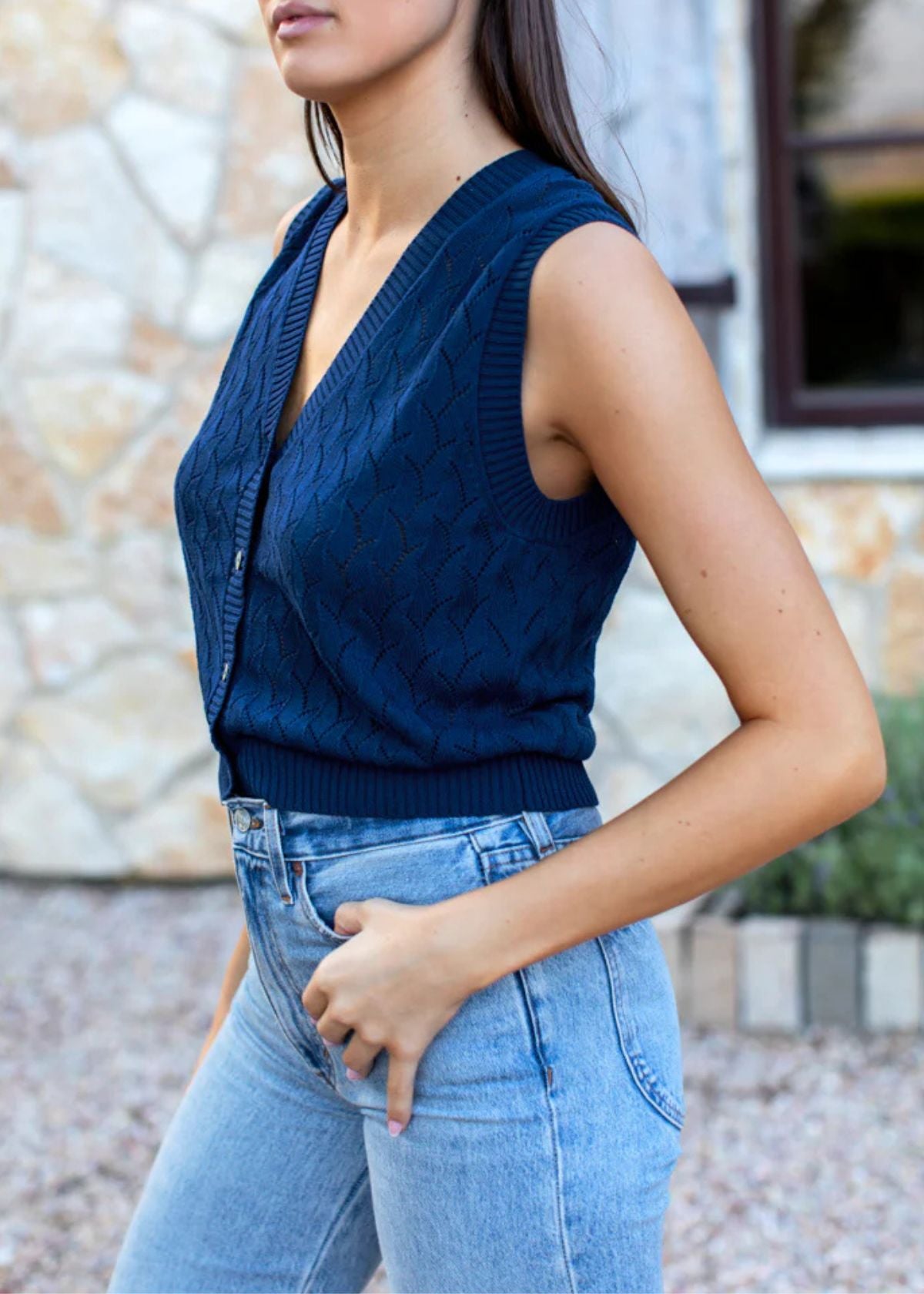 EMERSON FRY Astrid Knit Top - Navy Organic Cotton & Silk