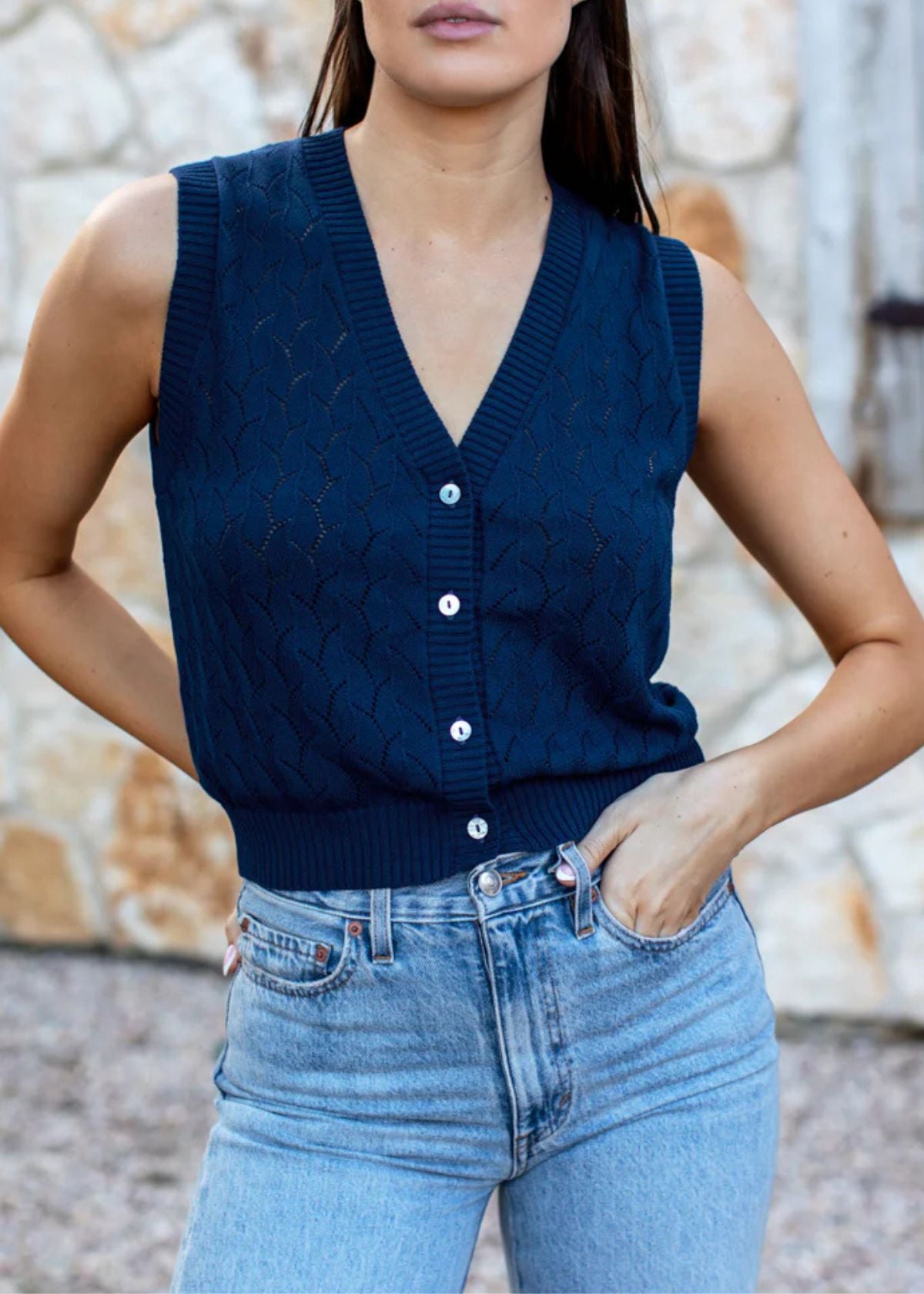 EMERSON FRY Astrid Knit Top - Navy Organic Cotton & Silk