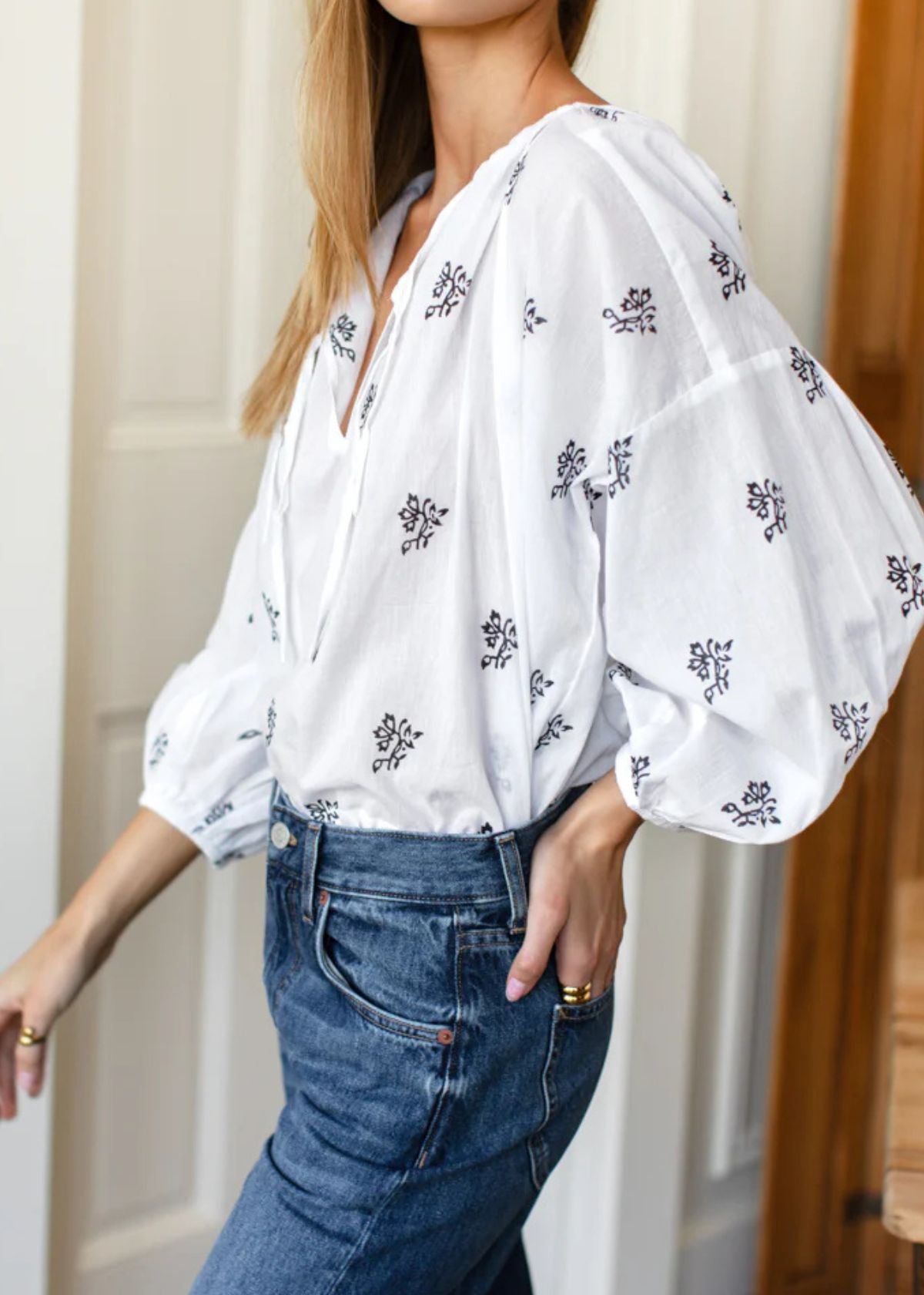 EMERSON FRY Folk Top - Black Spring Organic