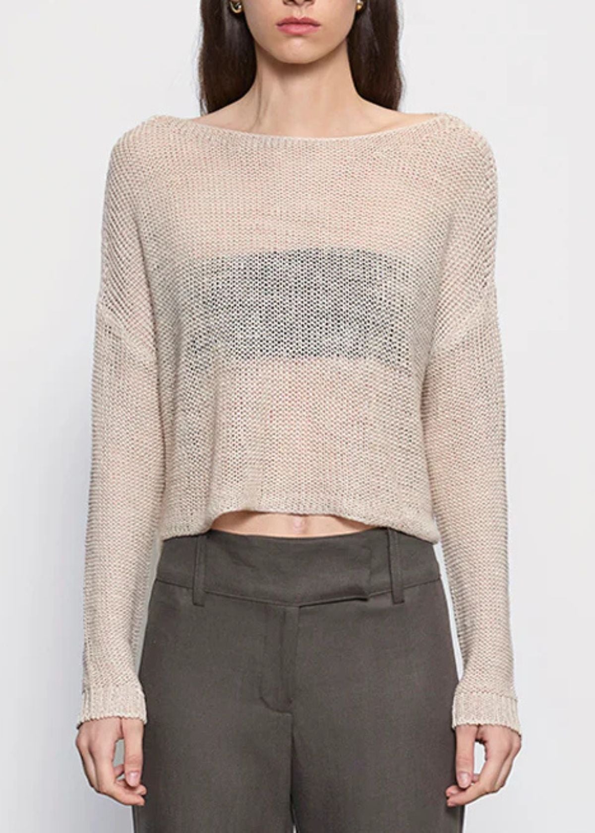 ENZA COSTA Linen Open Knit Bateau Sweater - Pearl Grey