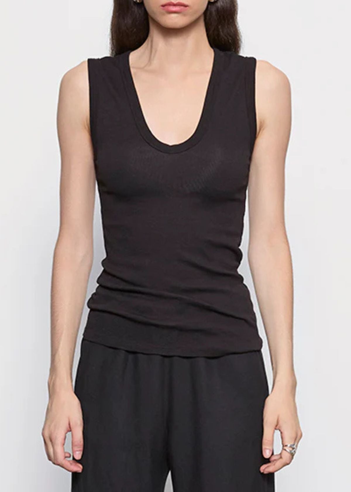 ENZA COSTA Textured Knit U-Neck Tank Top - Black