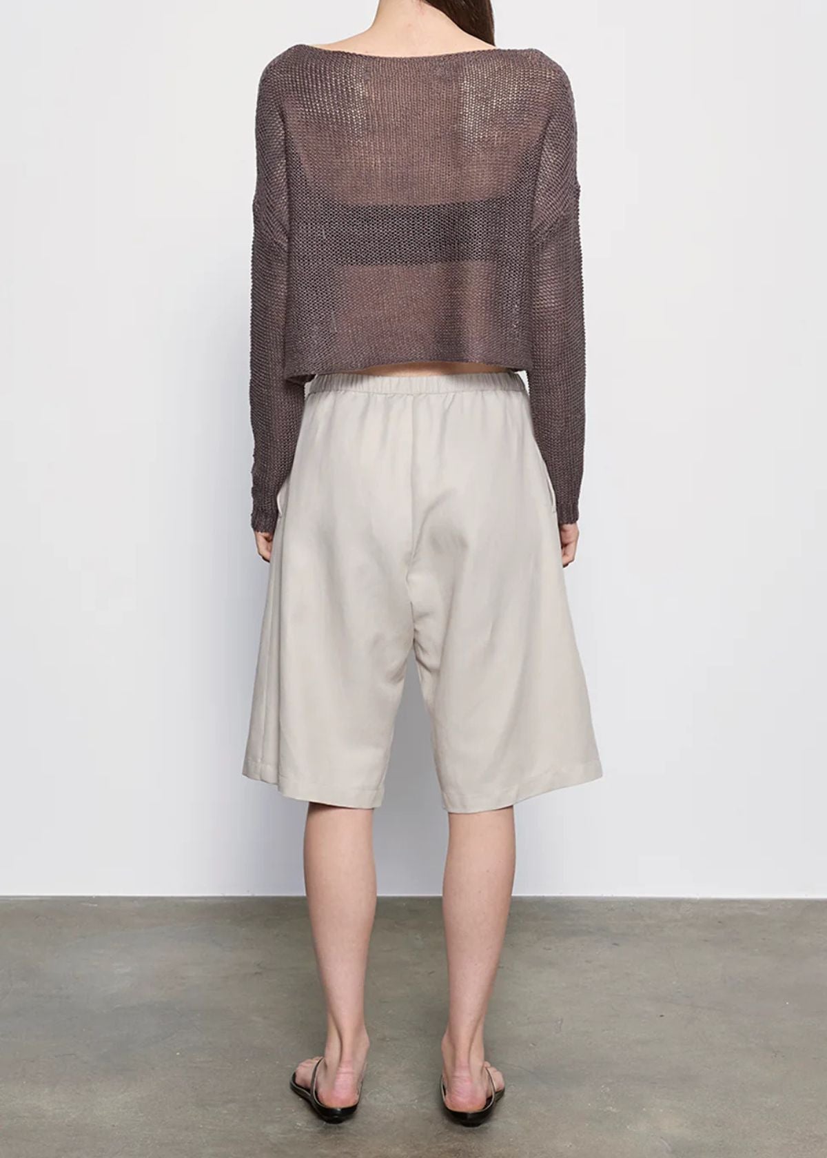 ENZA COSTA Linen Open Knit Bateau Sweater - Pebble