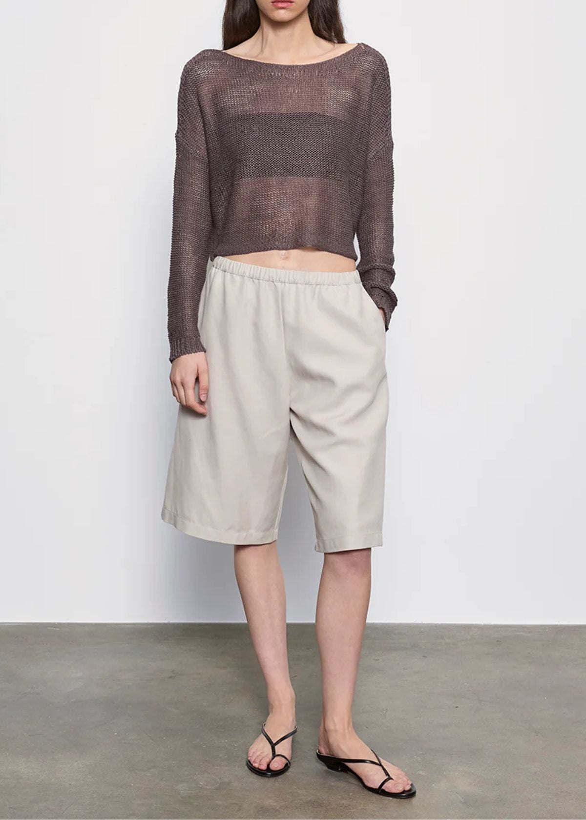 ENZA COSTA Linen Open Knit Bateau Sweater - Pebble