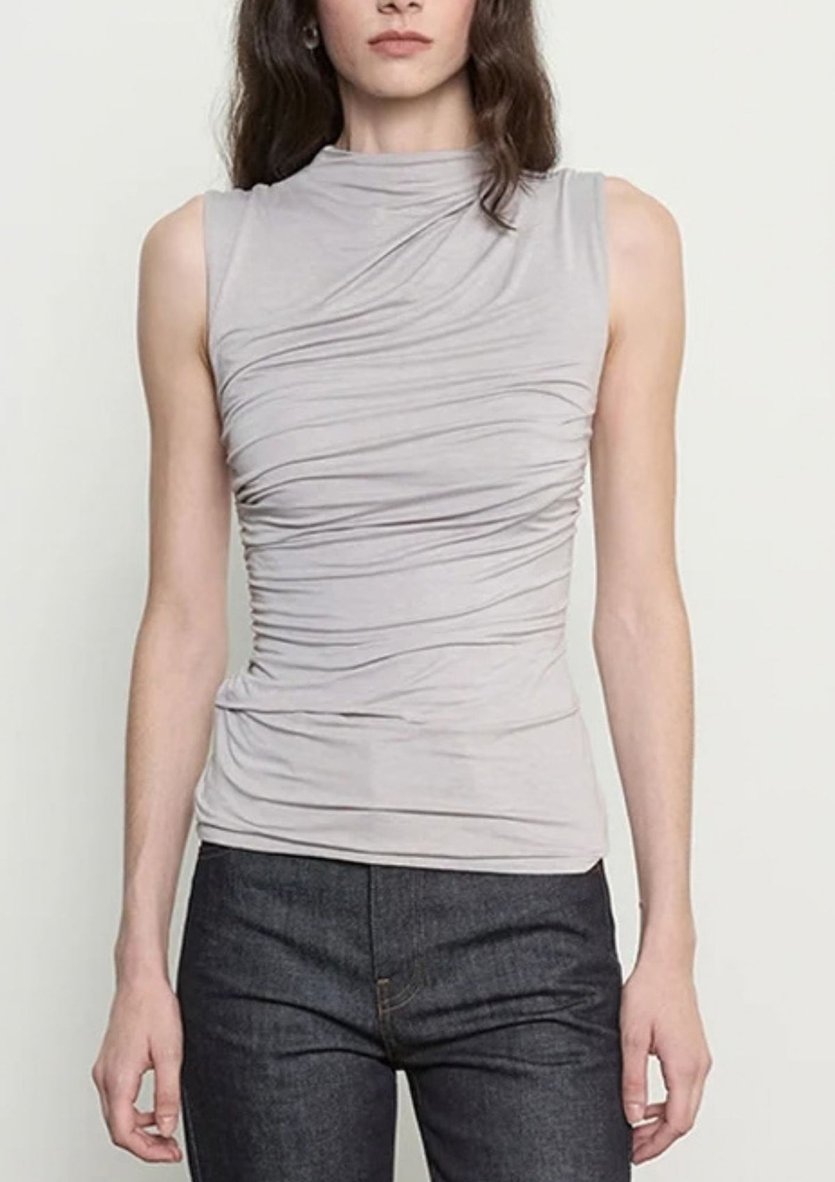ENZA COSTA Fluid Jersey Sleeveless Twist Top - Light Grey