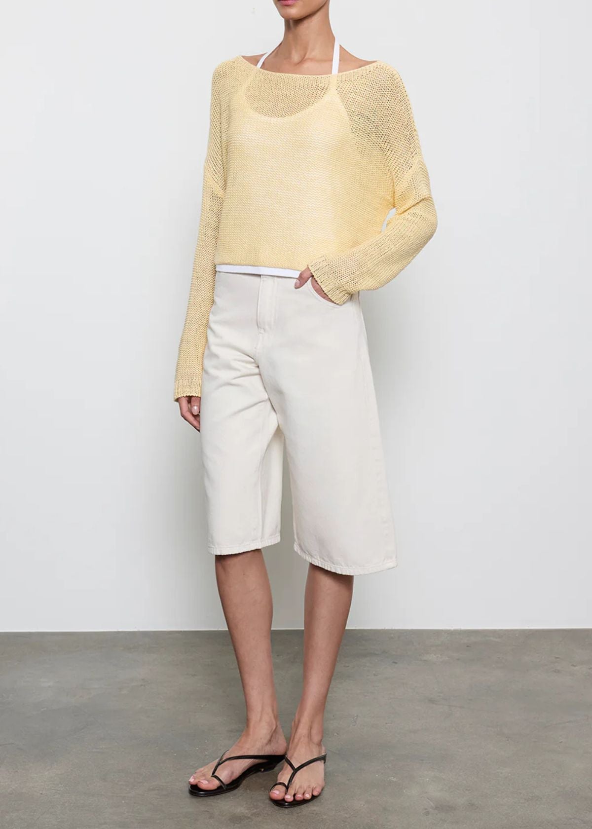 ENZA COSTA Linen Open Knit Bateau Sweater - Flan