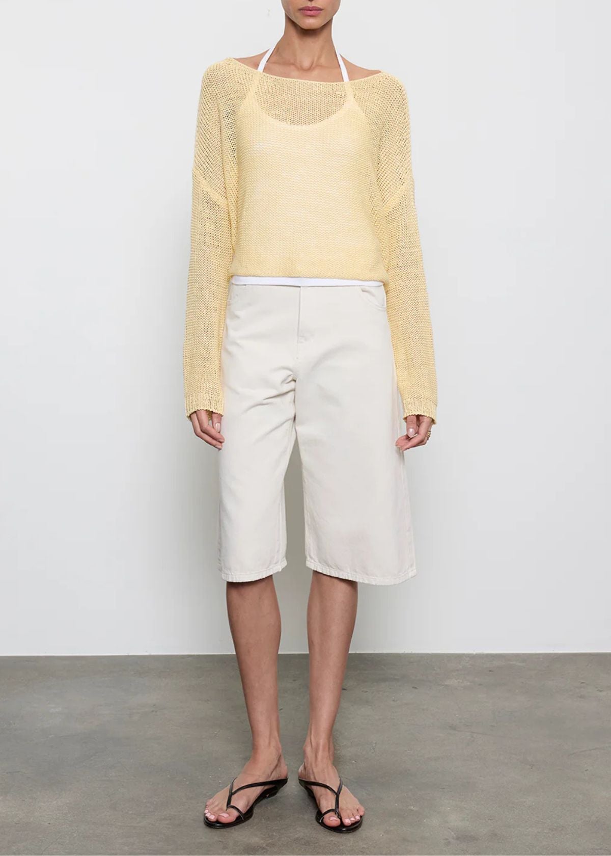 ENZA COSTA Linen Open Knit Bateau Sweater - Flan